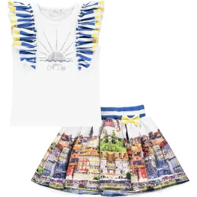 A DEE - Porto Print Skirt Two Piece Set - White/Blue