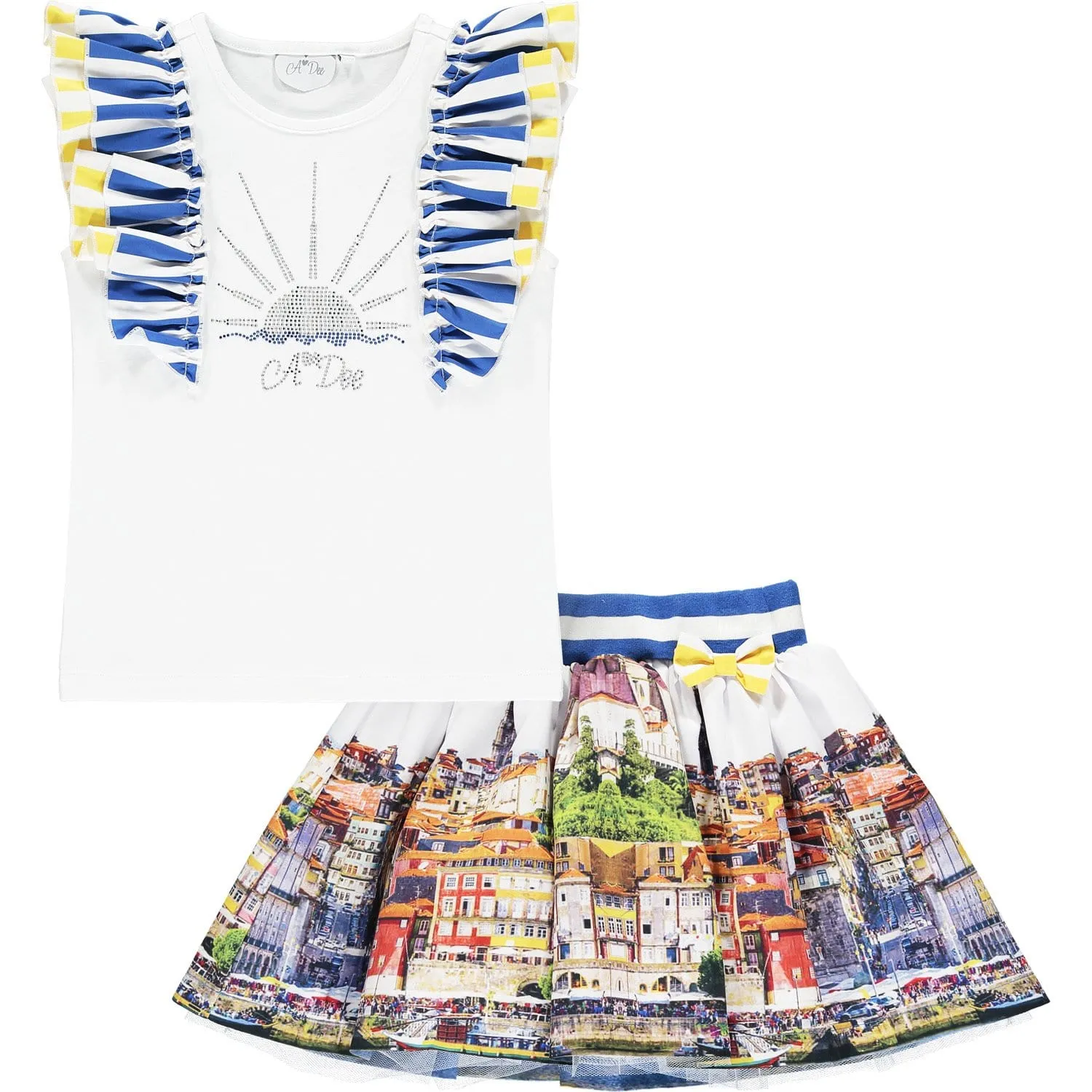 A DEE - Porto Print Skirt Two Piece Set - White/Blue