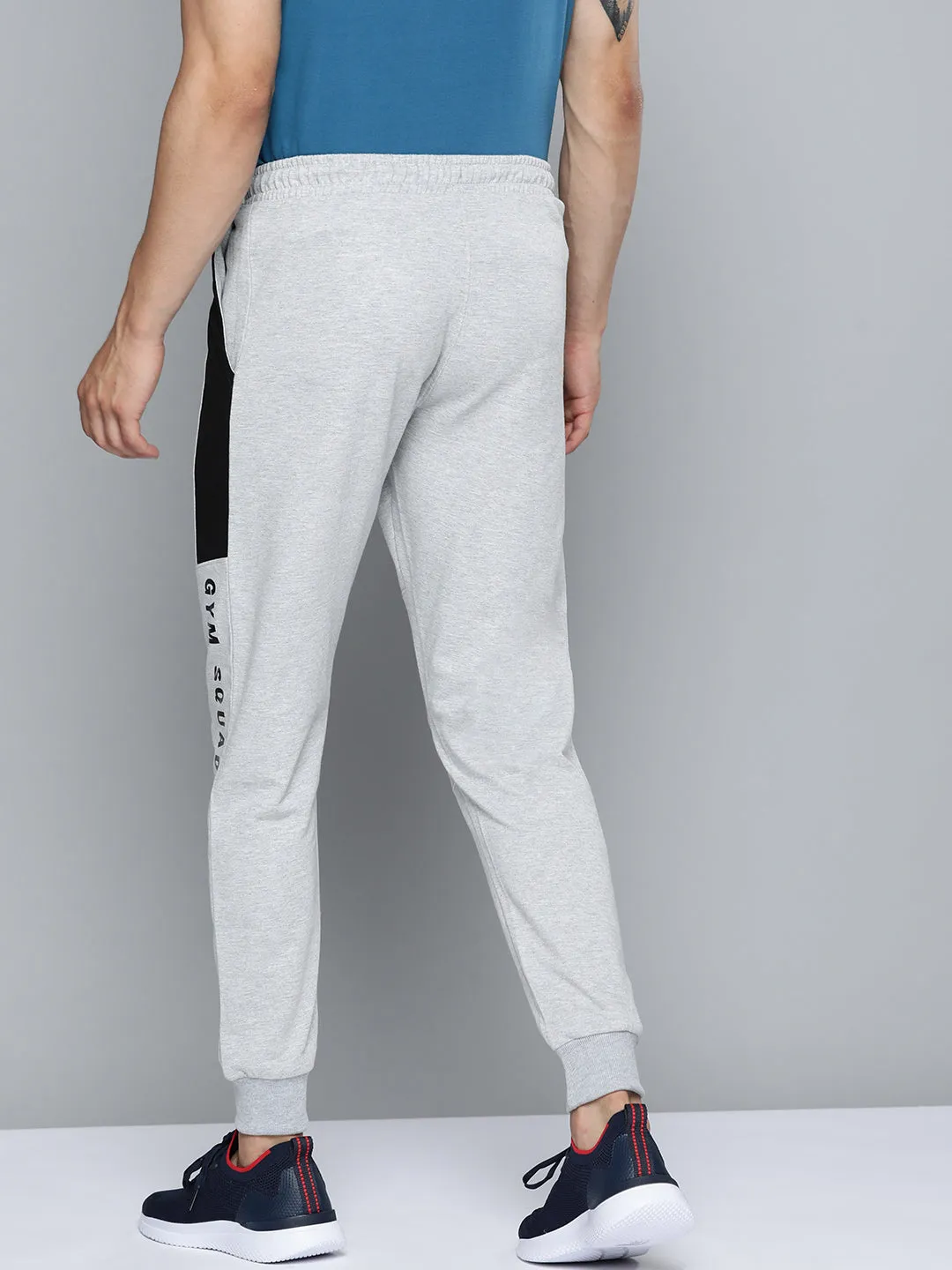 Alcis Men Grey Melange Typography Printed Track Pants