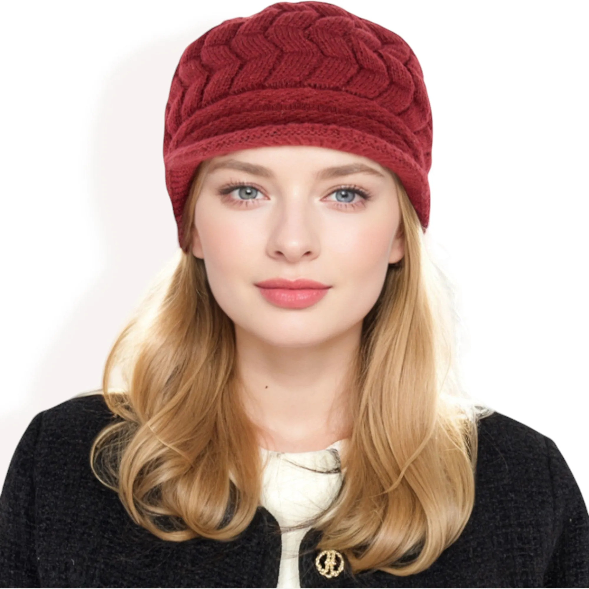 Anna-Kaci Women's Knitted Newsboy Cap with Braided Cable Pattern and Stylish Brim Design