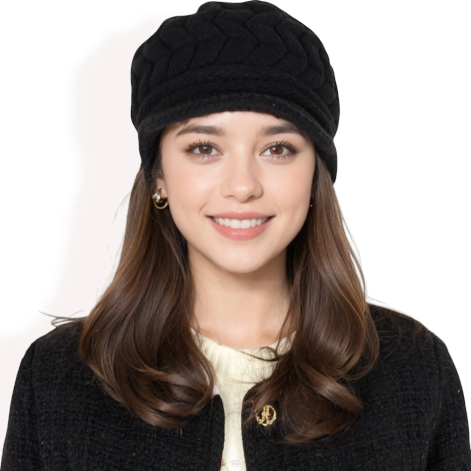 Anna-Kaci Women's Knitted Newsboy Cap with Braided Cable Pattern and Stylish Brim Design
