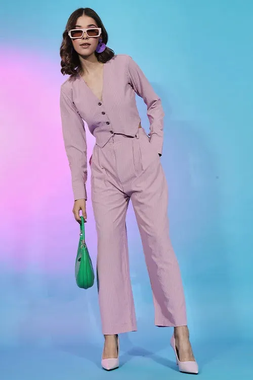 Beautiful Pink Fancy Fabric Self Design Co-Ord Set Collection