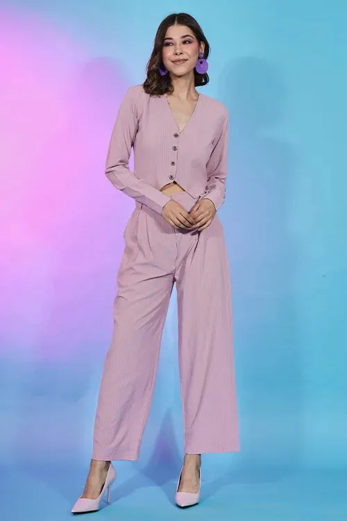 Beautiful Pink Fancy Fabric Self Design Co-Ord Set Collection