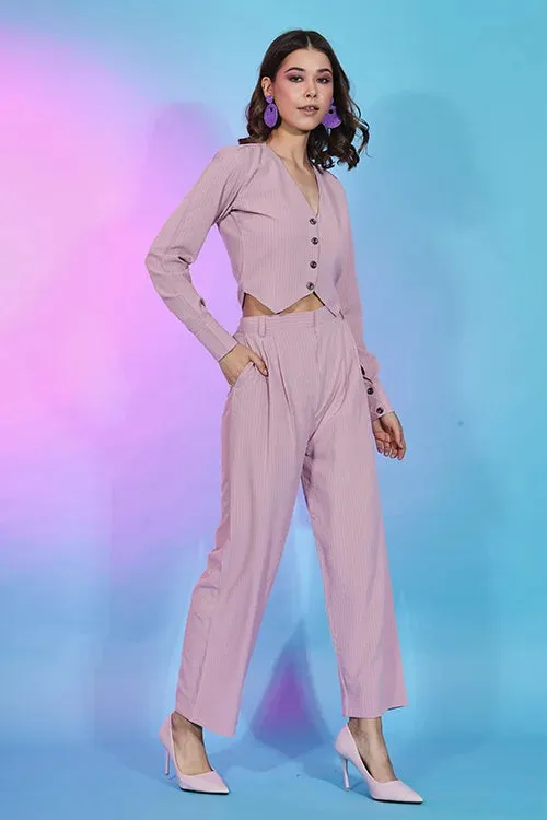 Beautiful Pink Fancy Fabric Self Design Co-Ord Set Collection