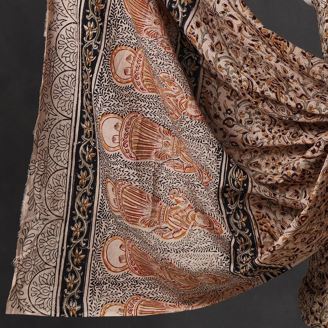 Beige - 2pc Pedana Kalamkari Block Printed Cotton Suit Material Set 07
