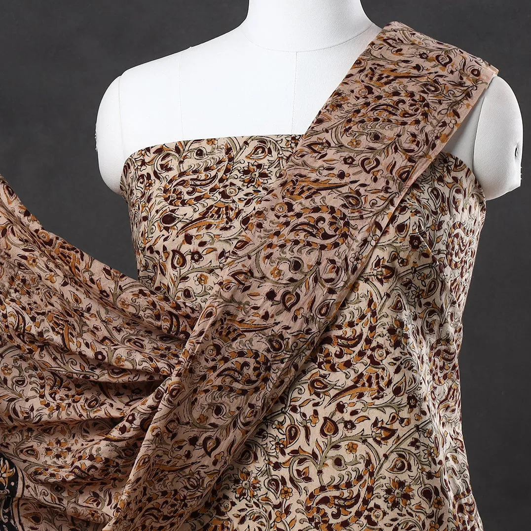 Beige - 2pc Pedana Kalamkari Block Printed Cotton Suit Material Set 07
