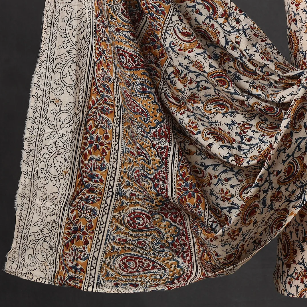 Beige - 2pc Pedana Kalamkari Block Printed Cotton Suit Material Set 121