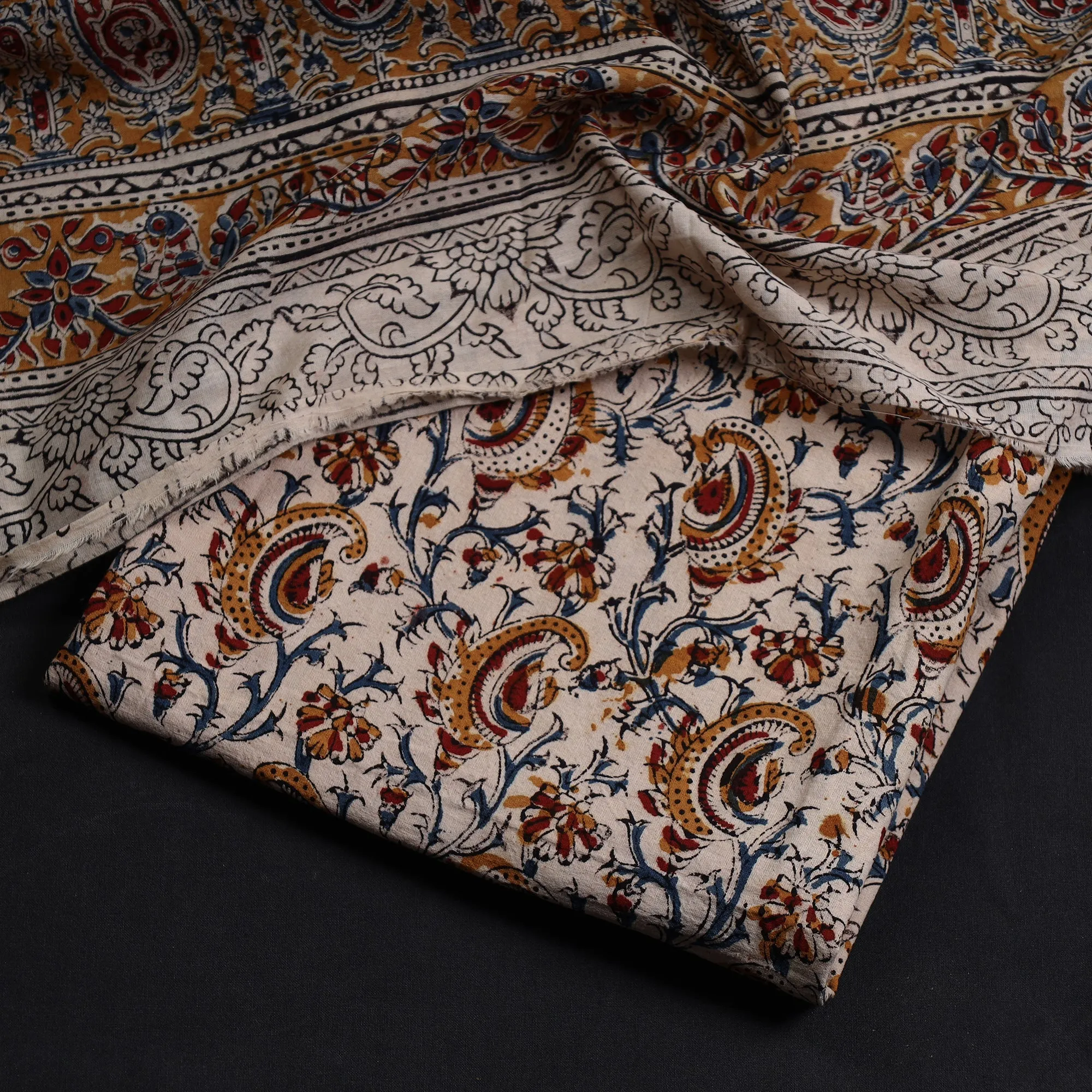 Beige - 2pc Pedana Kalamkari Block Printed Cotton Suit Material Set 121