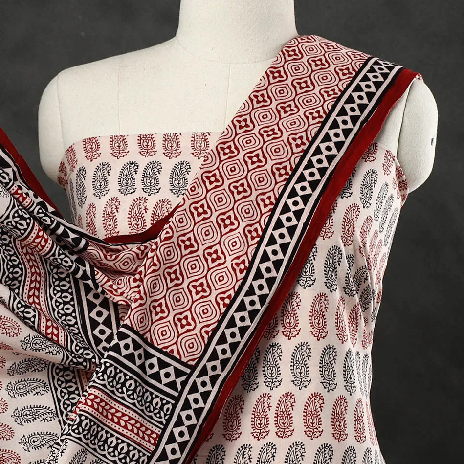 Beige - 3pc Bagh Print Cotton Dress Material Set 30