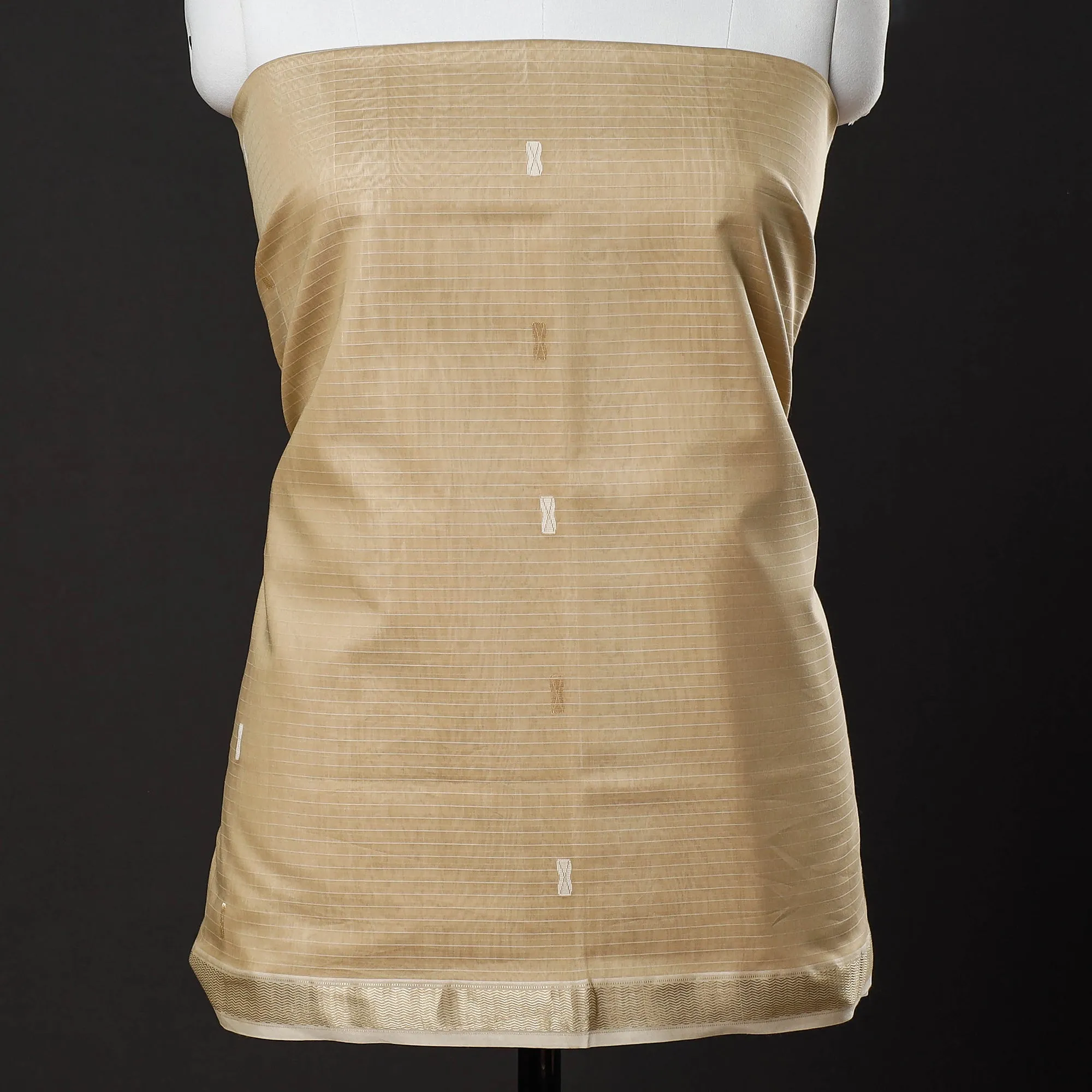 Beige - 3pc Chanderi Silk Handloom Thread & Zari Buti Suit Material Set
