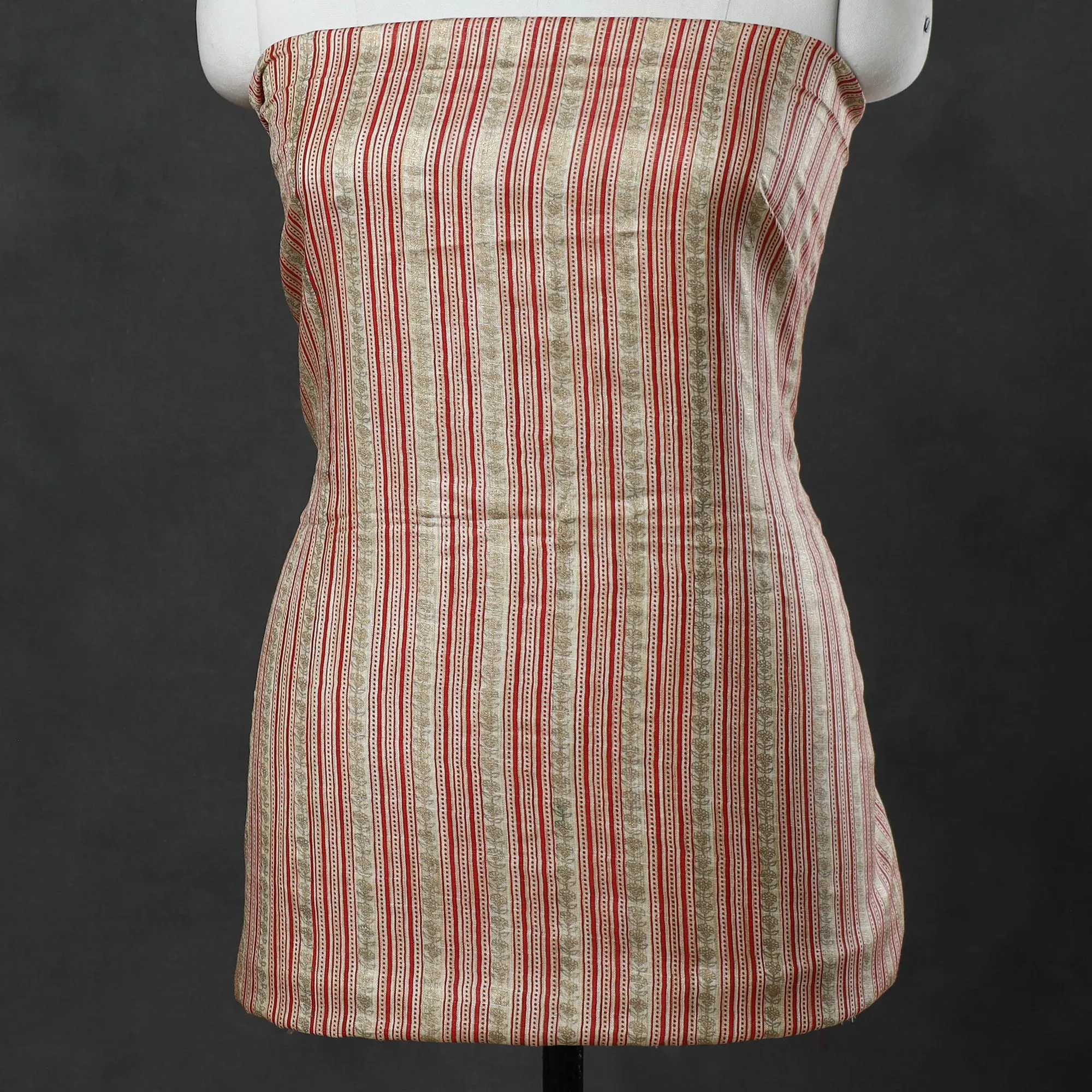 Beige - 3pc Gold Block Printed Silk Cotton Handloom Suit Material Set 14