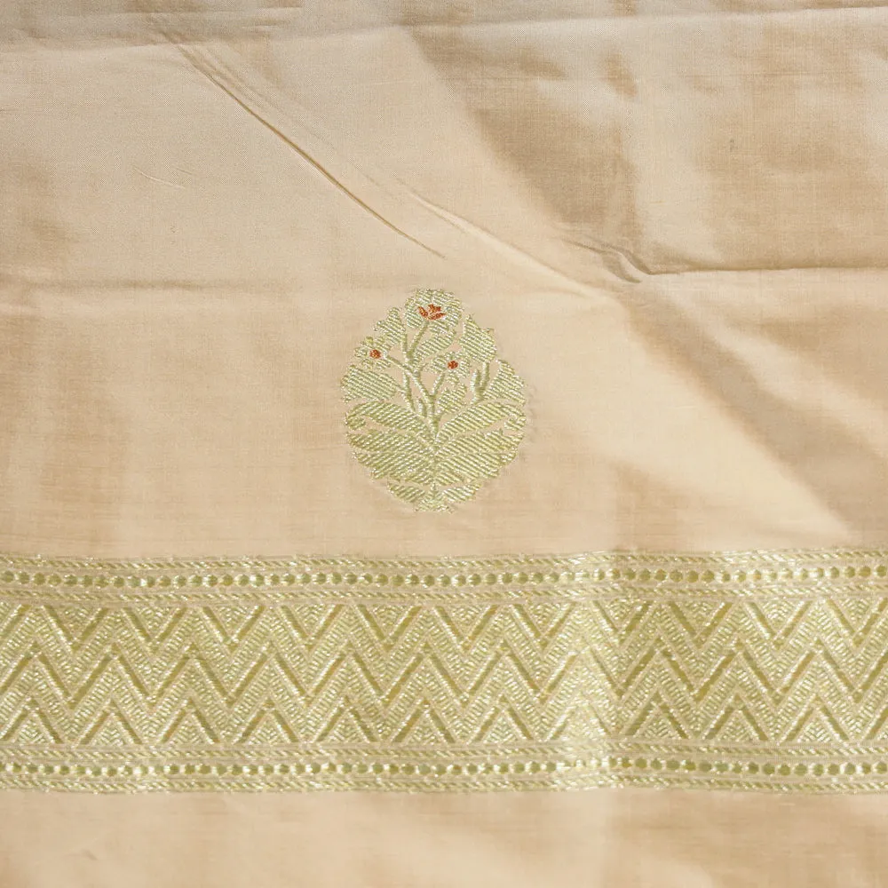 Beige - Banarasi Handwoven Pure Katan Silk Kaduwa Zari Buta 3pc Suit Material Set with Georgette Dupatta