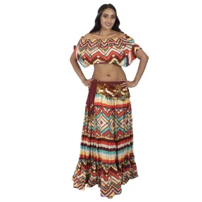 Belly Dance 25 Yard Skirt With Peasant Top & Belt Set