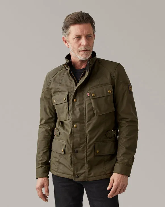 BELSTAFF CROSBY WAXED COTTON MOTORCYCLE JACKET - FOREST GREEN