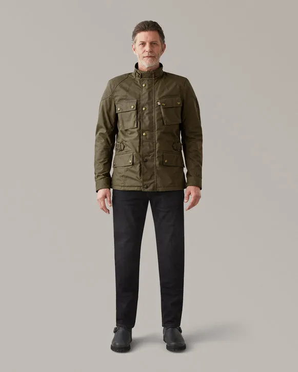 BELSTAFF CROSBY WAXED COTTON MOTORCYCLE JACKET - FOREST GREEN
