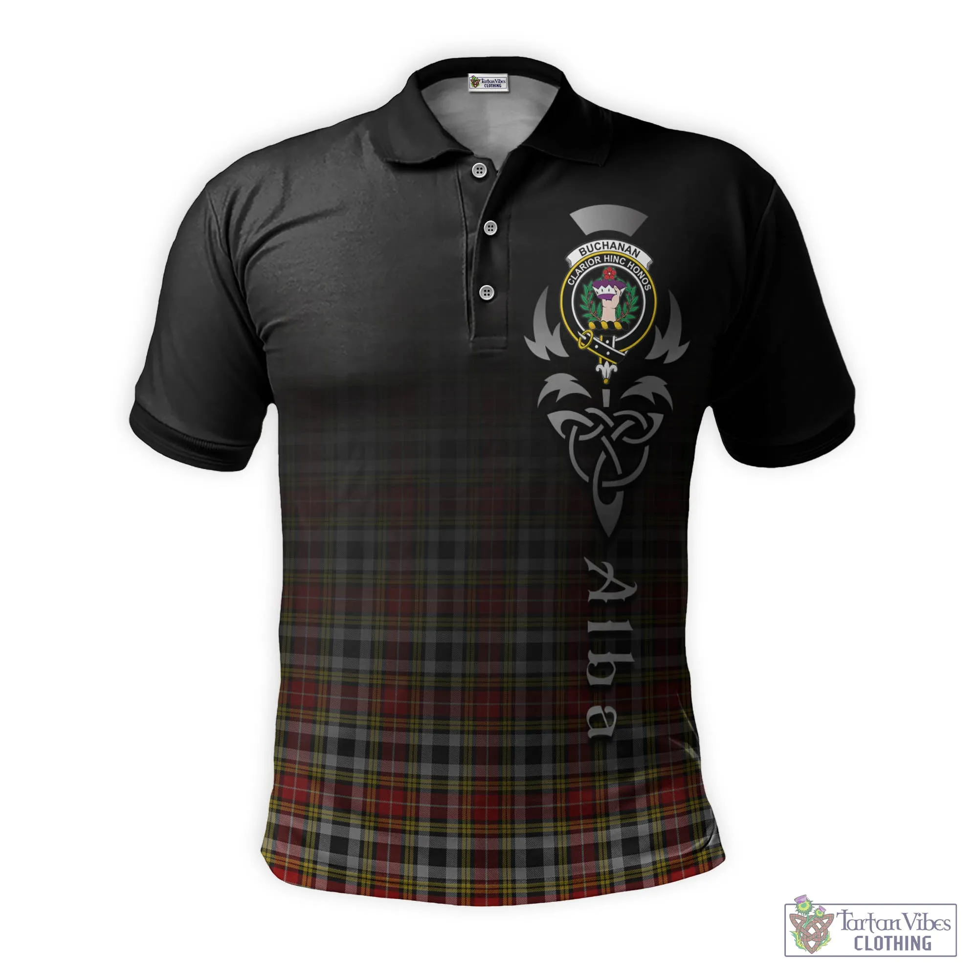 Buchanan Old Dress Tartan Polo Shirt Featuring Alba Gu Brath Family Crest Celtic Inspired