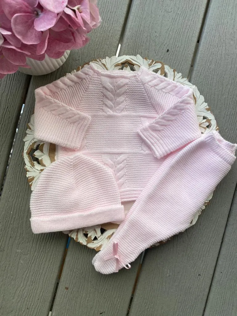 Cable-Knit Baby Knitted Set in Pink