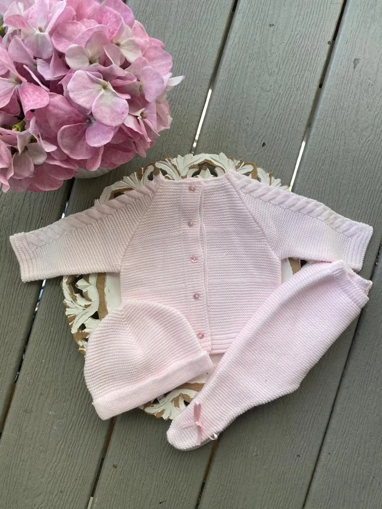 Cable-Knit Baby Knitted Set in Pink