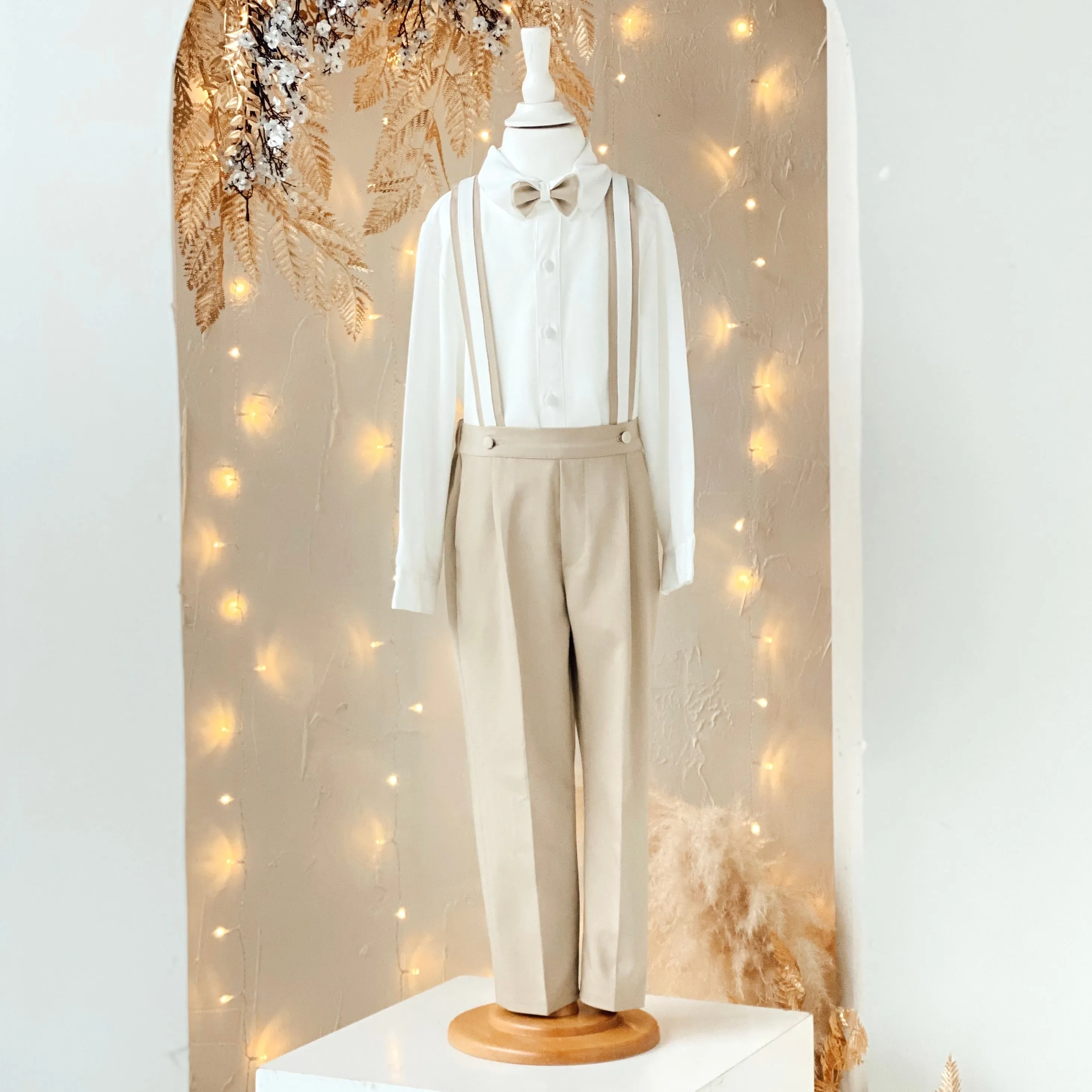 Christiano Suspenders Set (Beige & White)