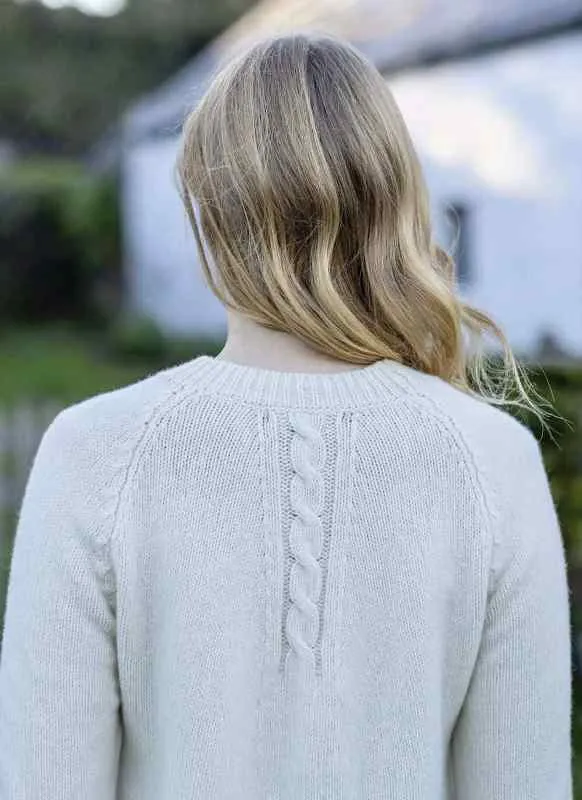 Crew Raglan Sweater with cable details - Ecru - Fisherman Out of Ireland