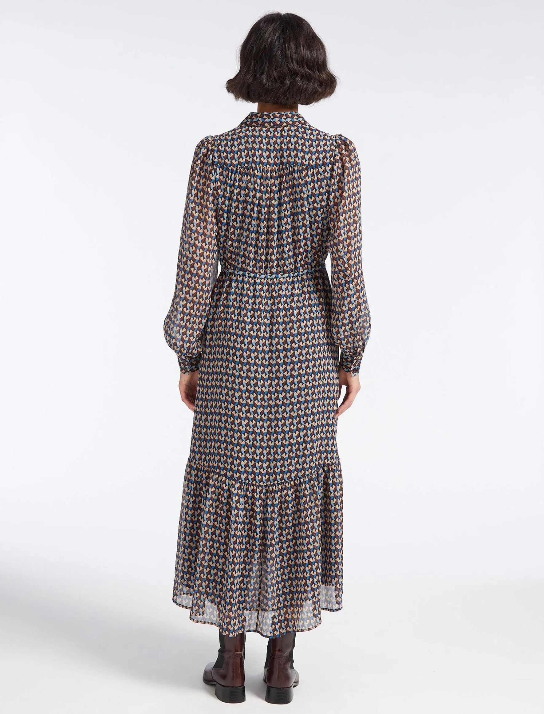 Darcie Maxi Dress - Navy Beige Heart Geo Print
