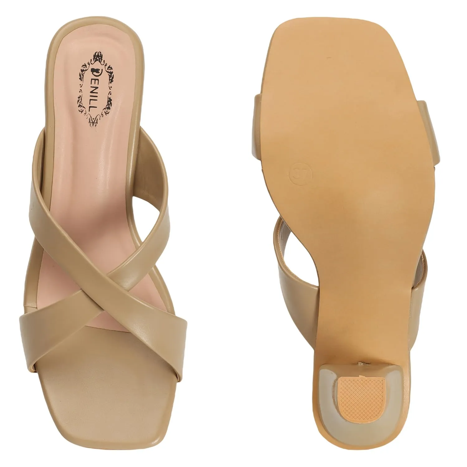 Denill Women Cross Strap Cone Heels (Beige) UK- 6