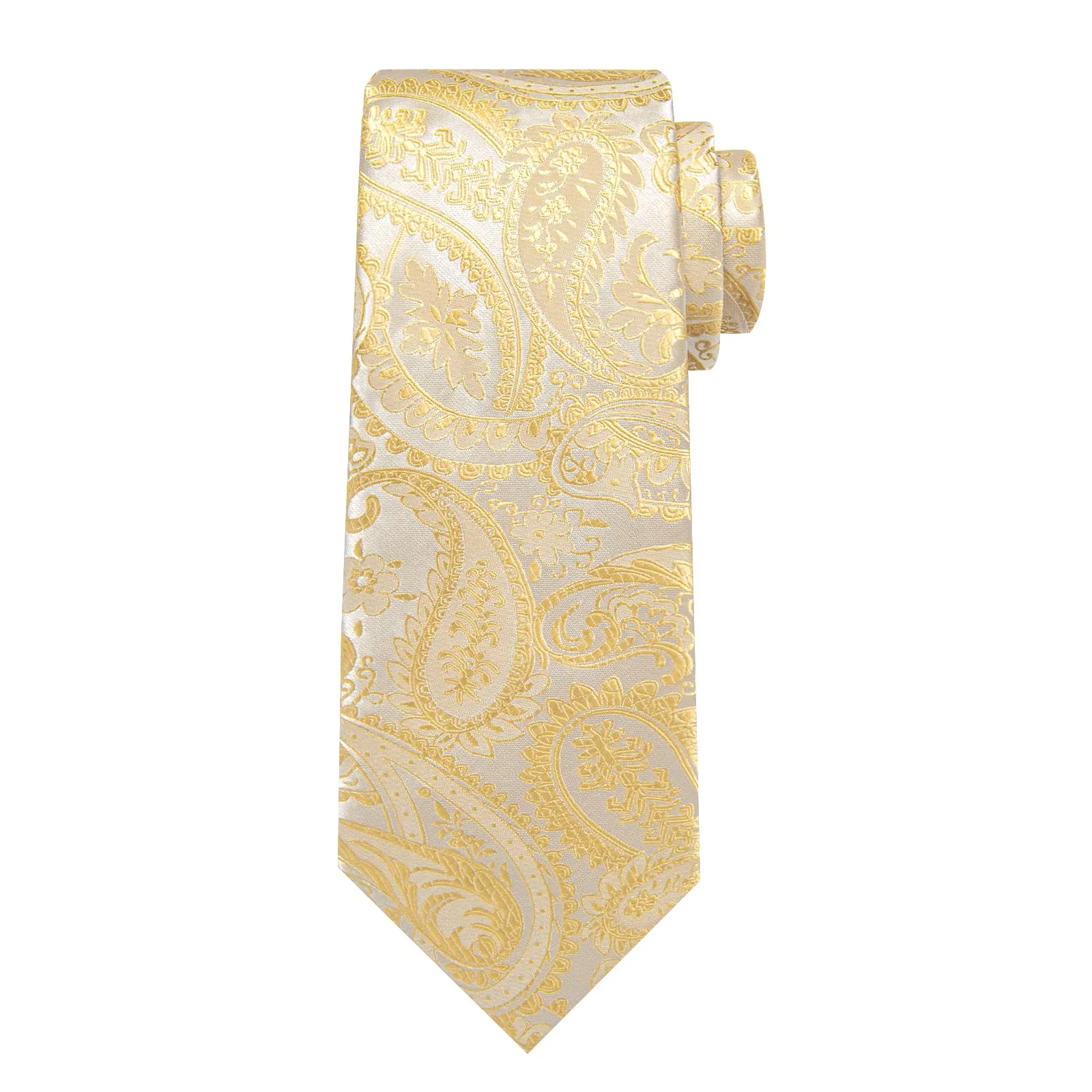 DiBanGu Dress Tie Blonde Yellow Paisley Men's Silk Tie Hanky Cufflinks Set