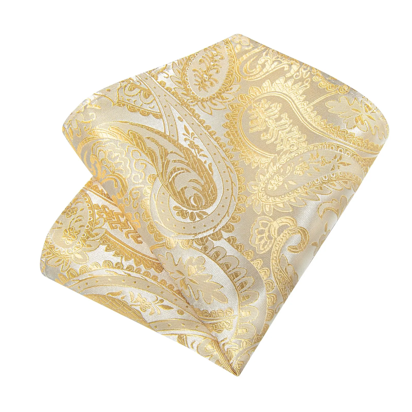 DiBanGu Dress Tie Blonde Yellow Paisley Men's Silk Tie Hanky Cufflinks Set