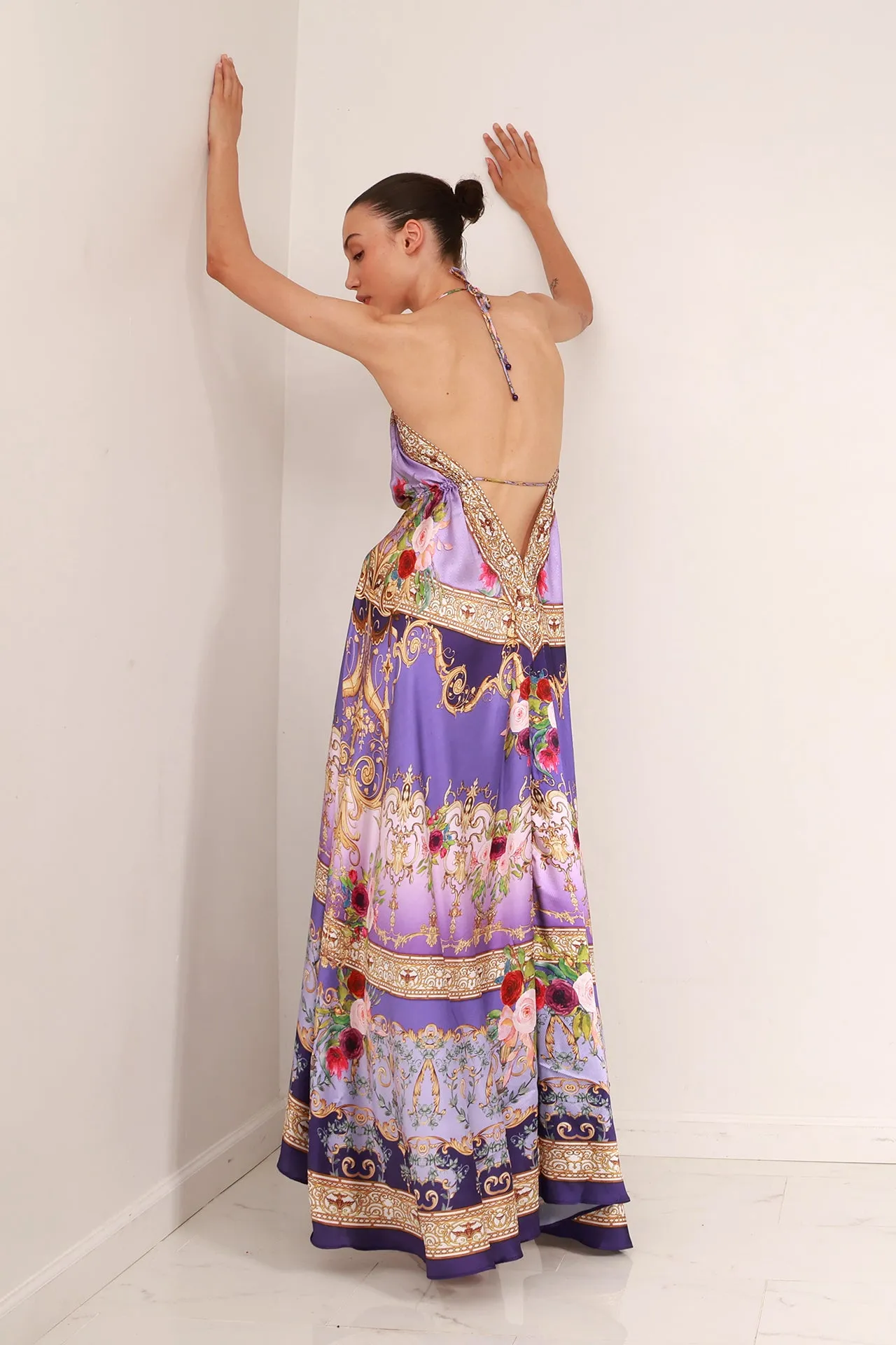Digital Lavender Floor Length Dress