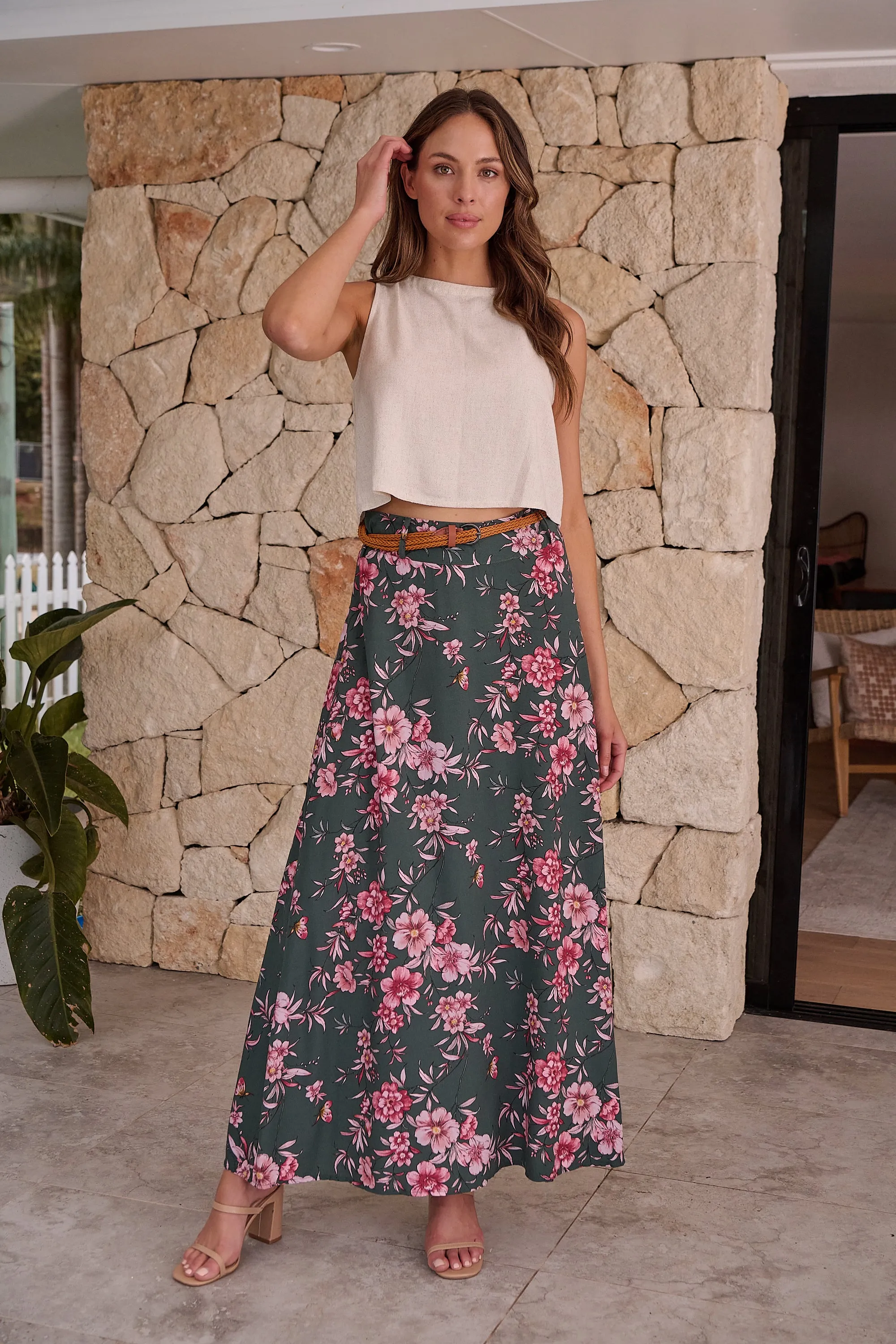 Esperance Green/Pink Floral Skirt
