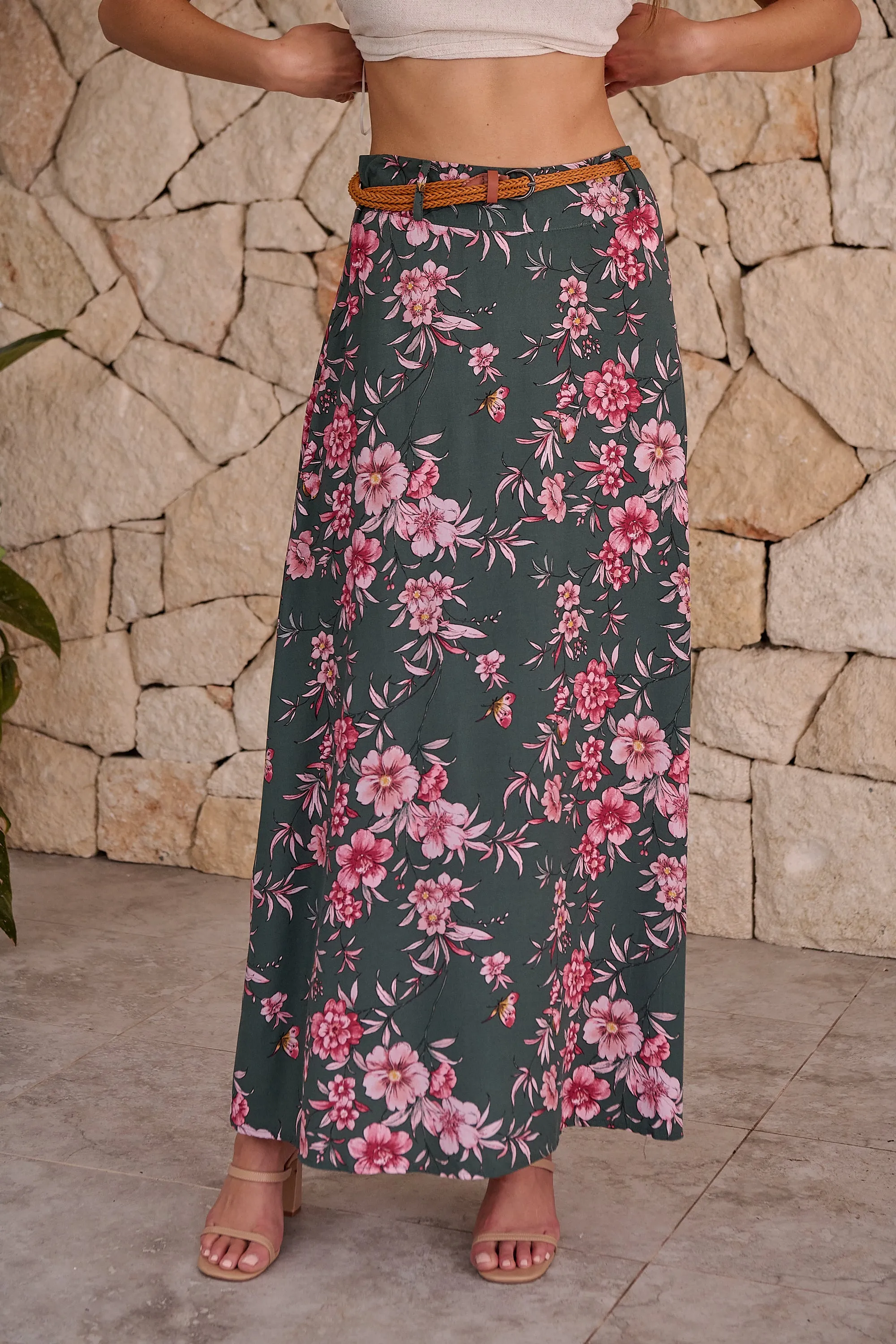 Esperance Green/Pink Floral Skirt