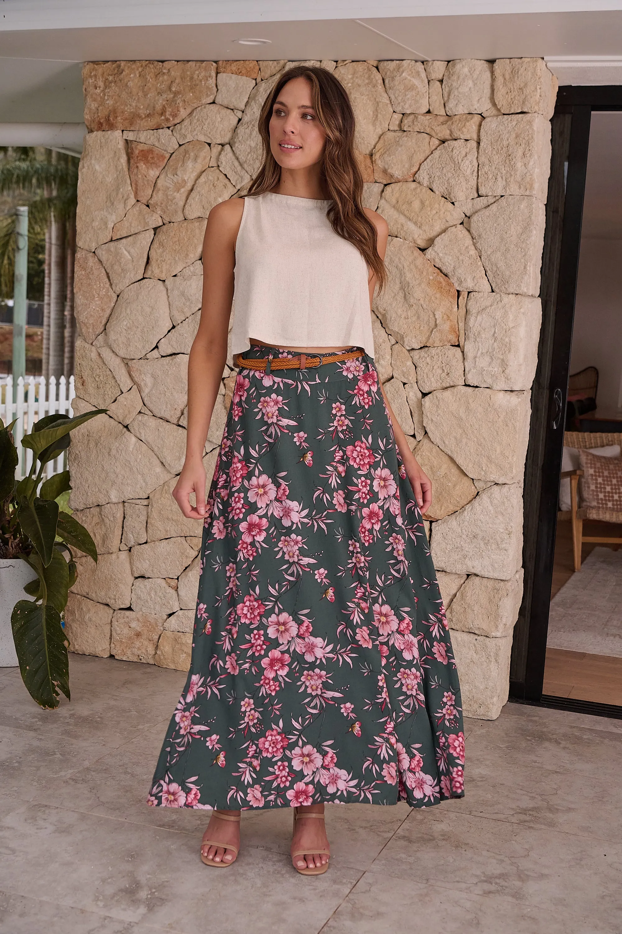 Esperance Green/Pink Floral Skirt