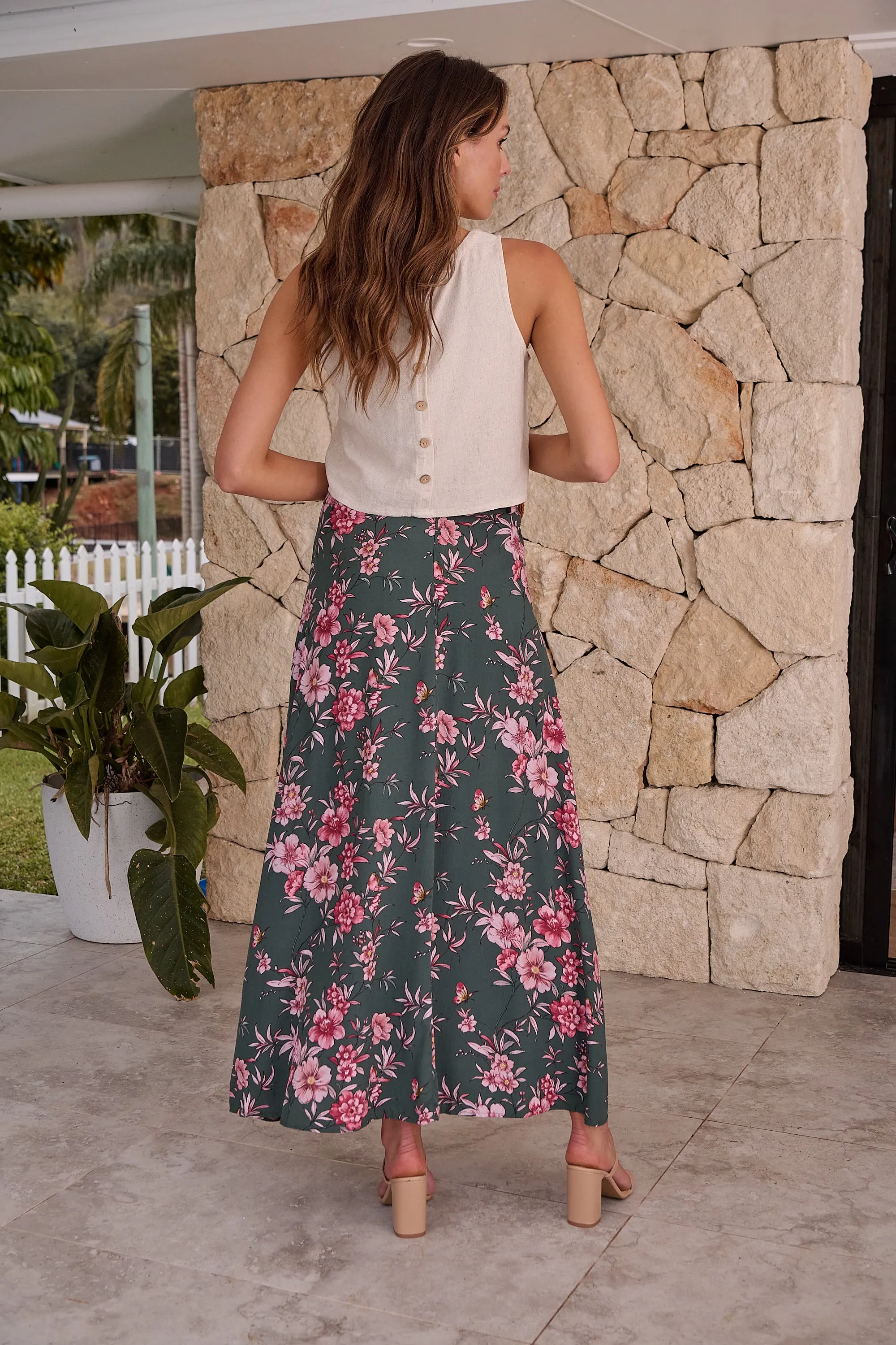 Esperance Green/Pink Floral Skirt