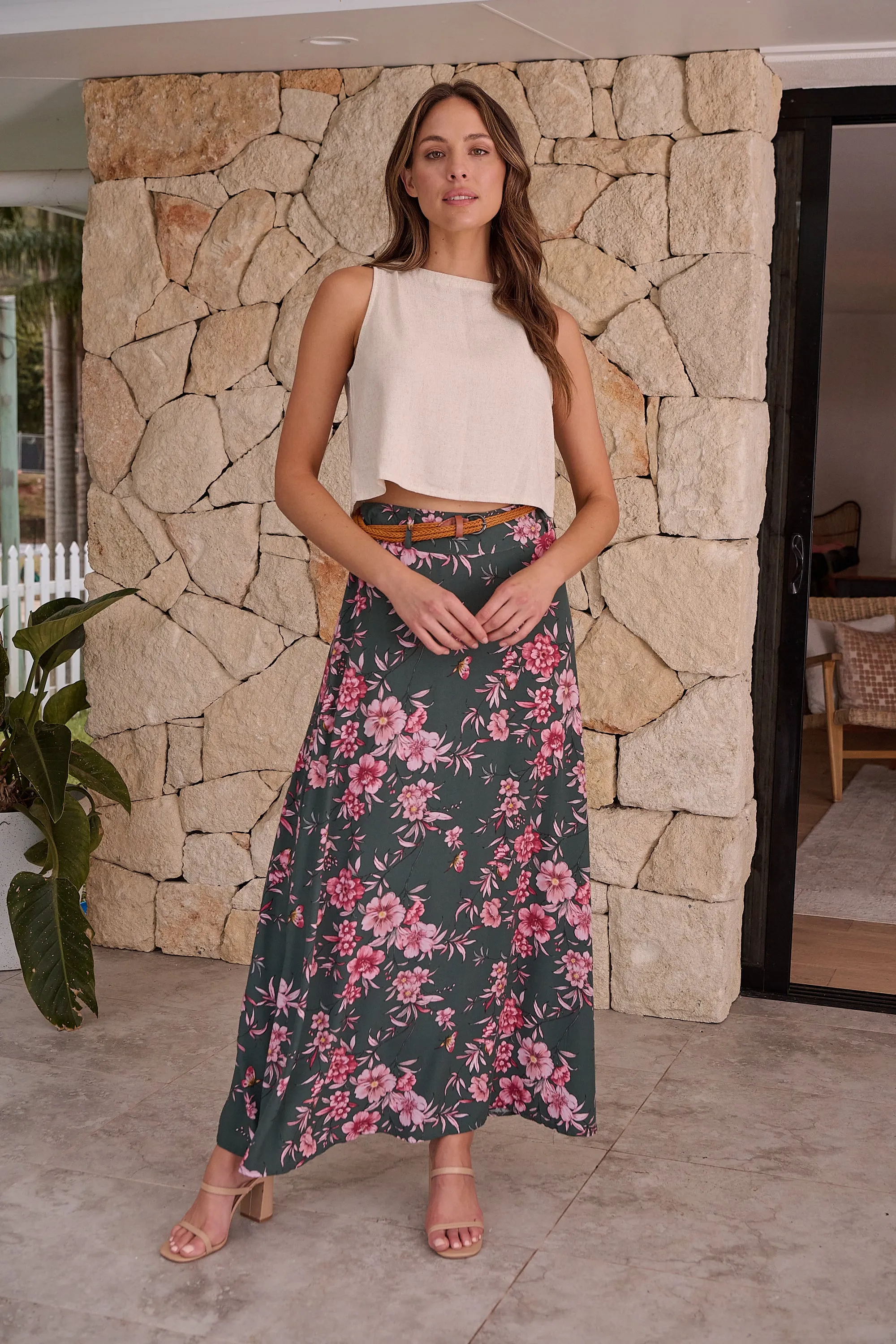Esperance Green/Pink Floral Skirt