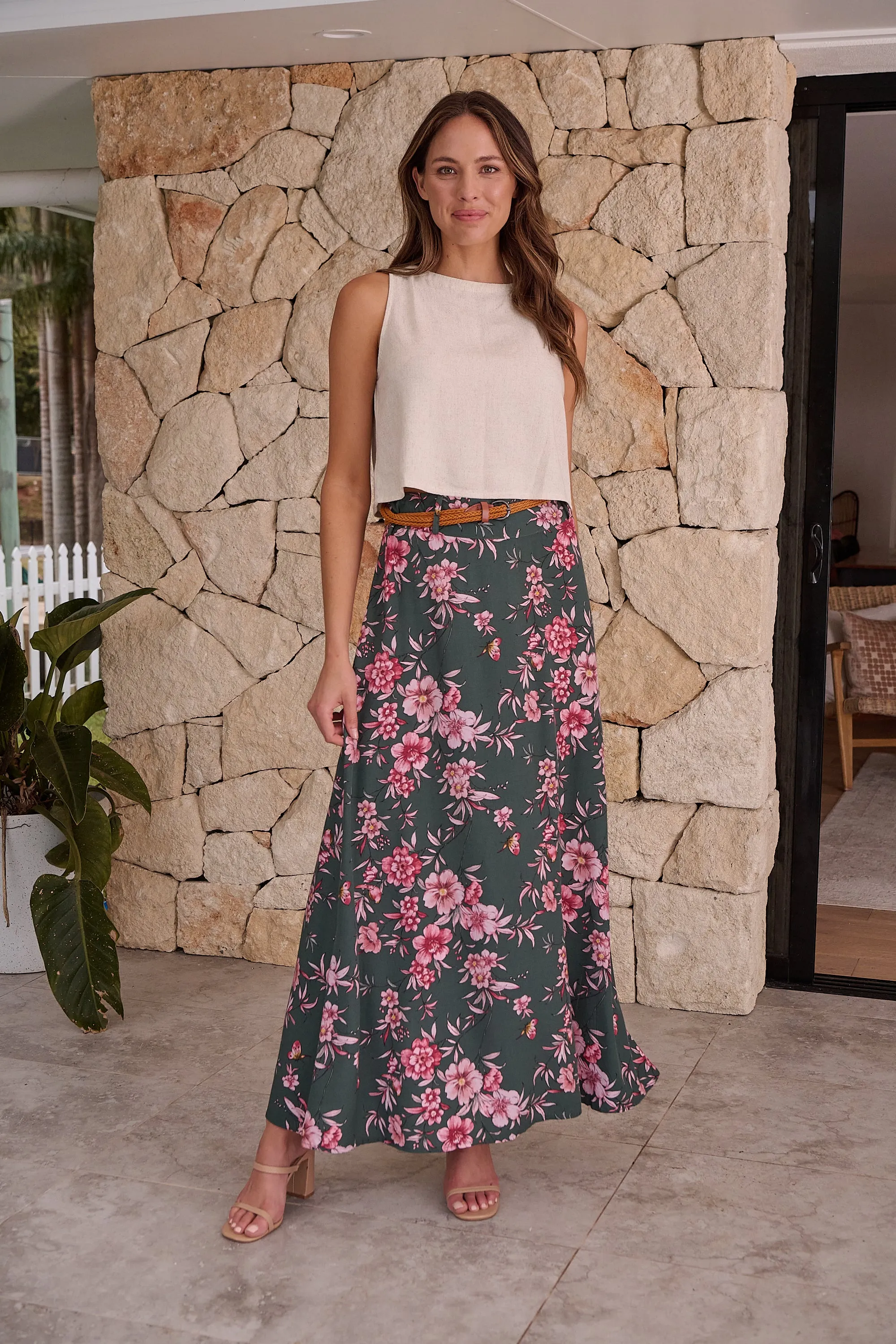 Esperance Green/Pink Floral Skirt