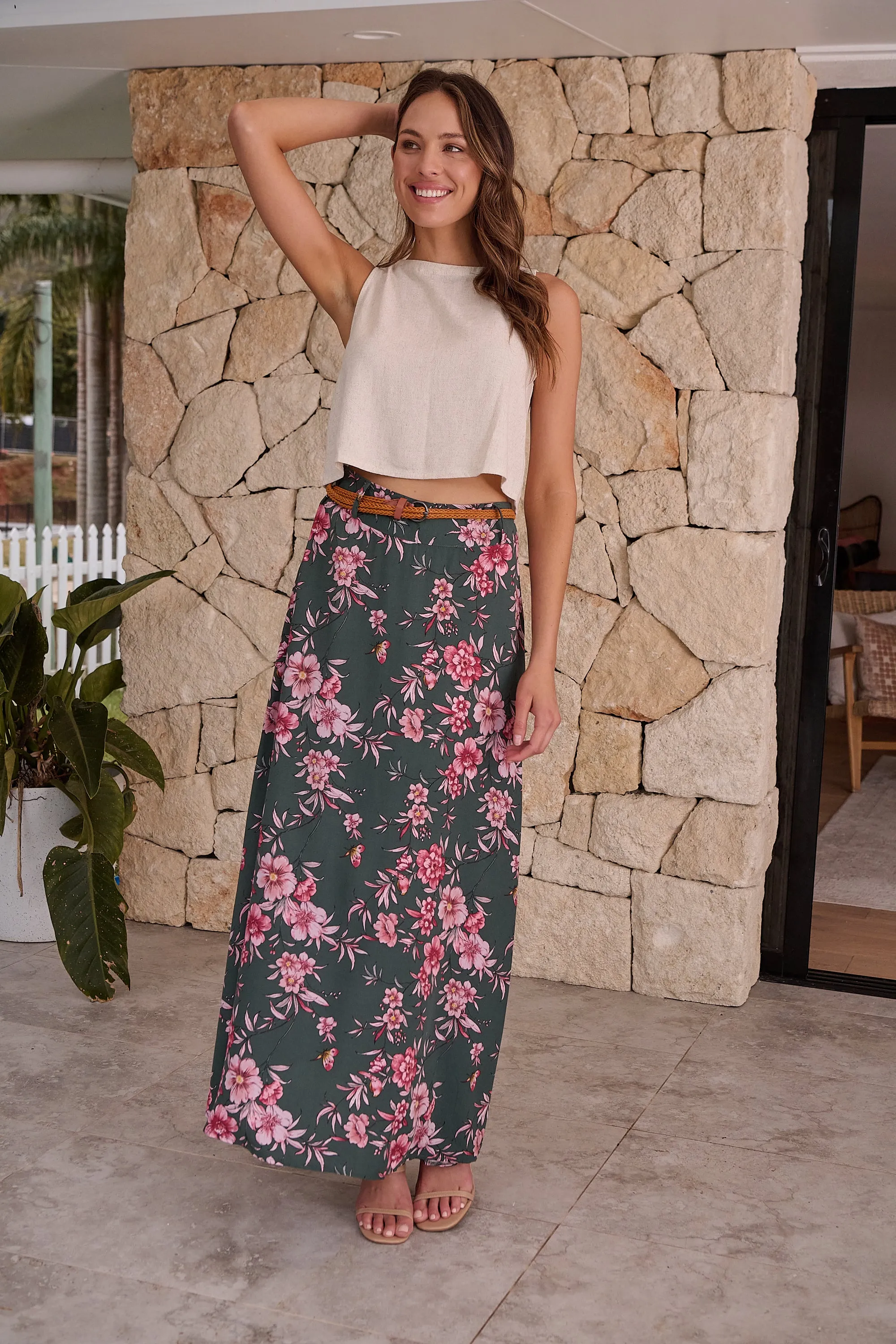Esperance Green/Pink Floral Skirt