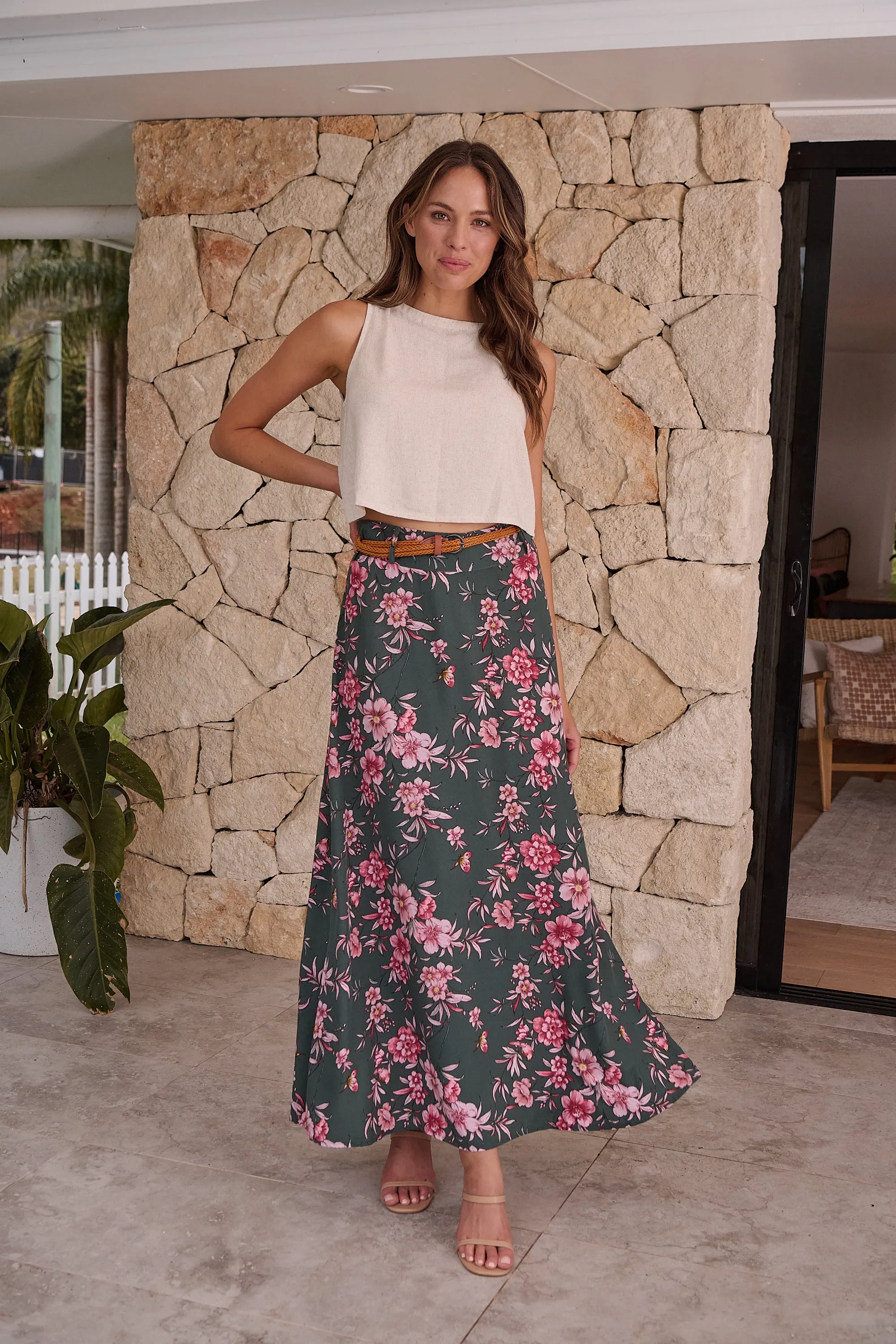 Esperance Green/Pink Floral Skirt