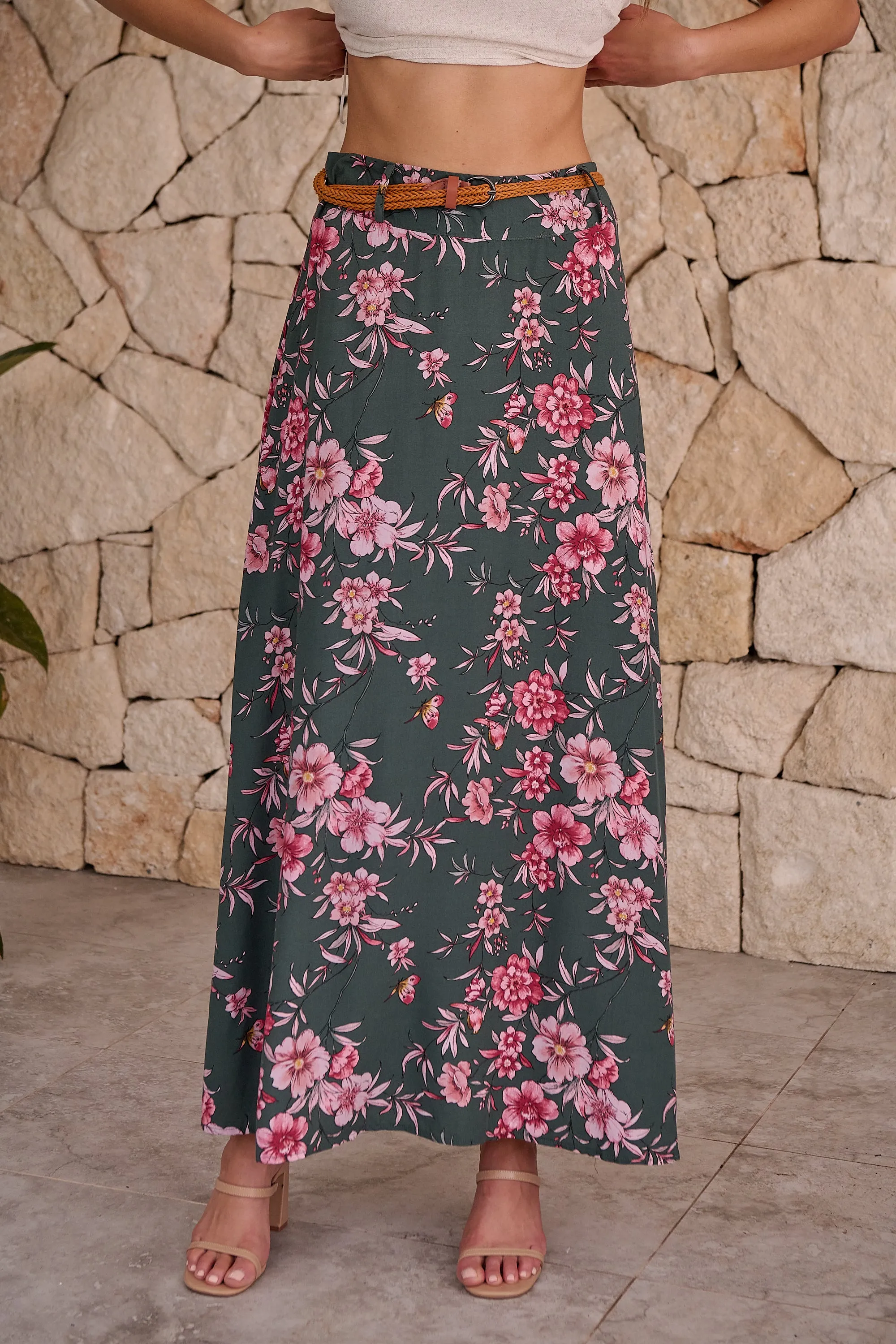 Esperance Green/Pink Floral Skirt