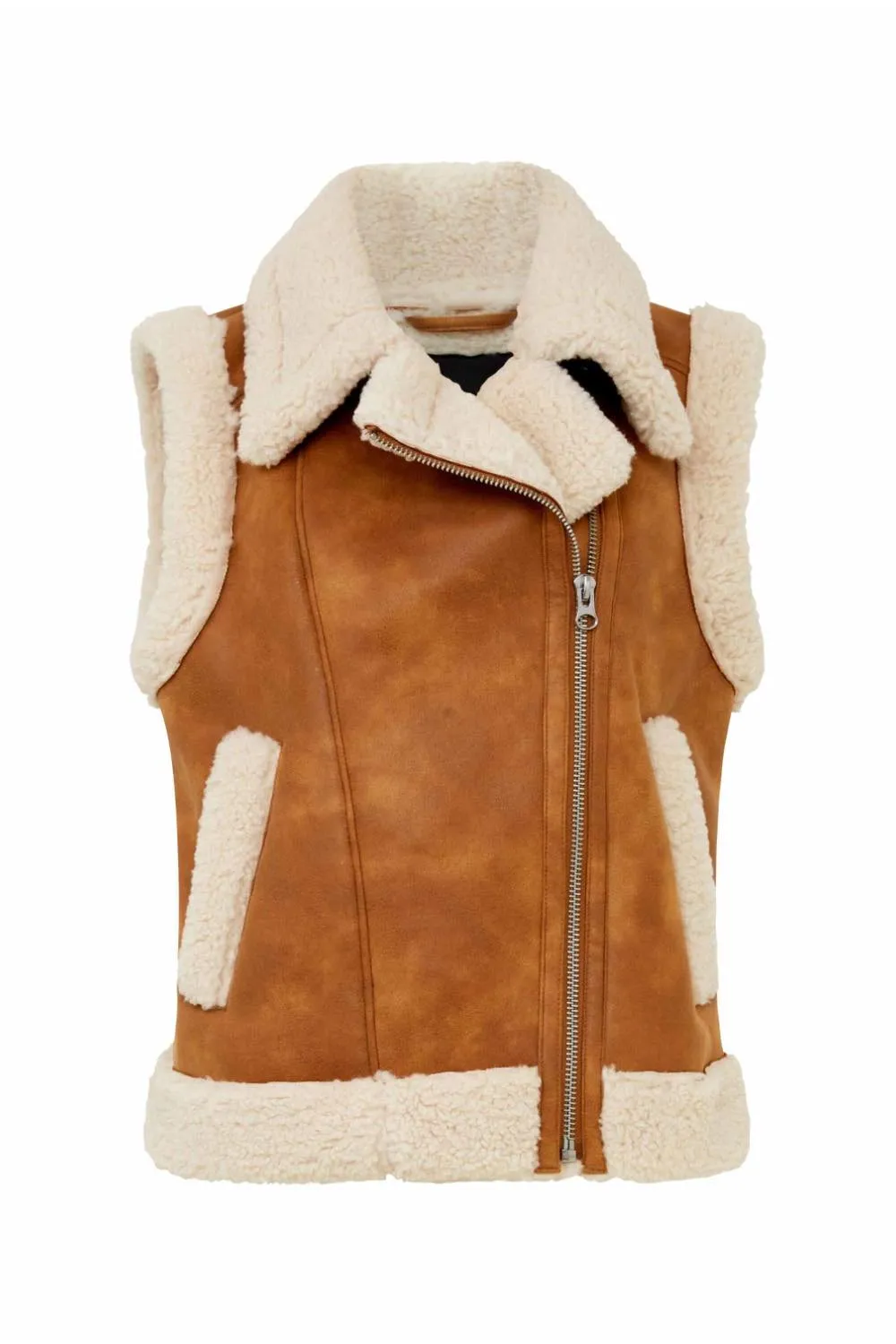 French Connection Camry Suedette Gillet in Tan
