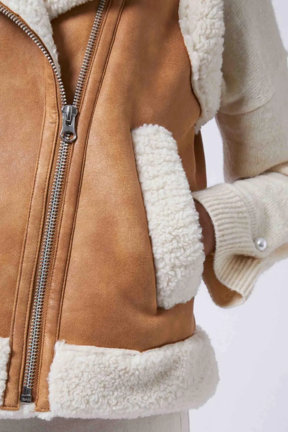 French Connection Camry Suedette Gillet in Tan