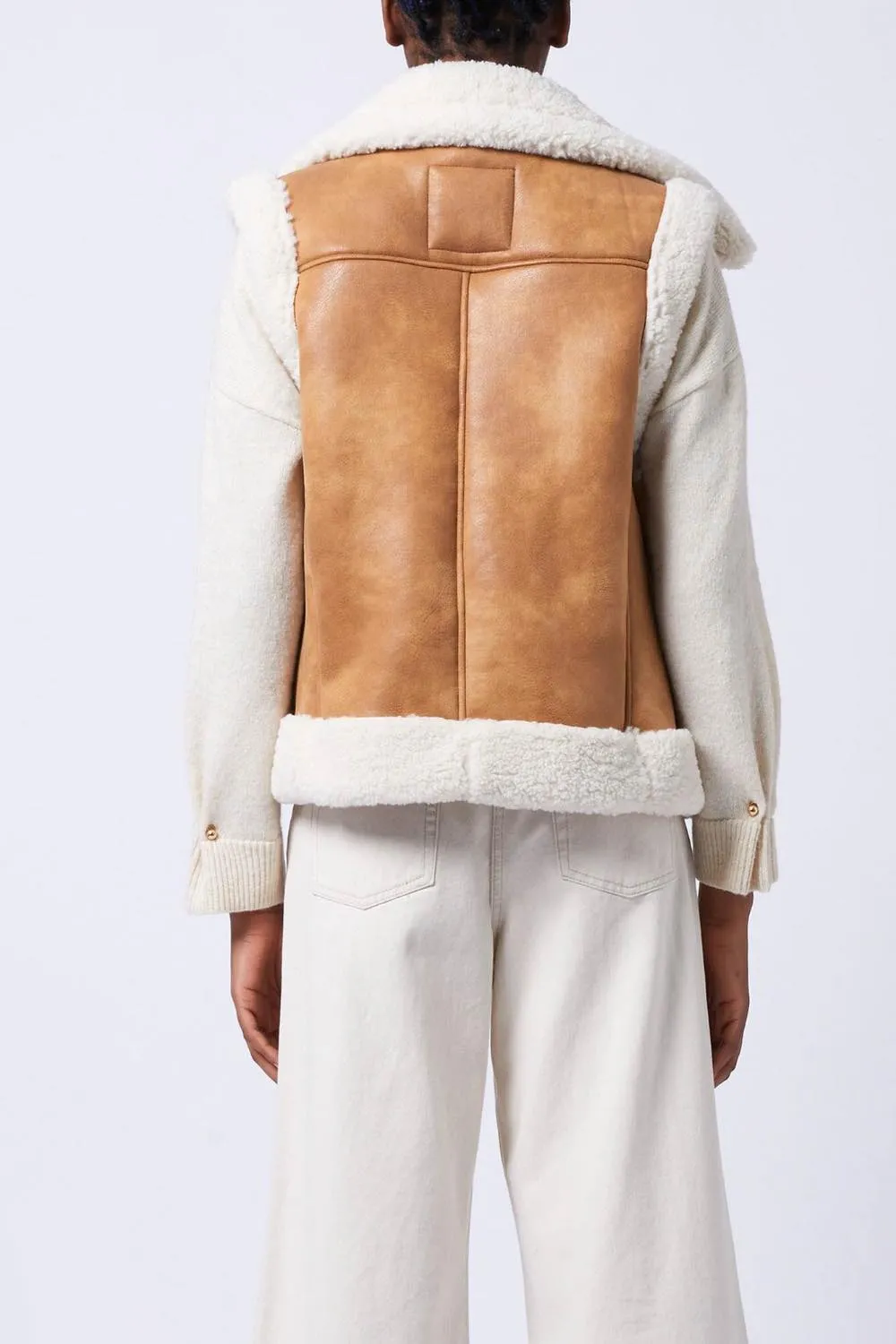 French Connection Camry Suedette Gillet in Tan