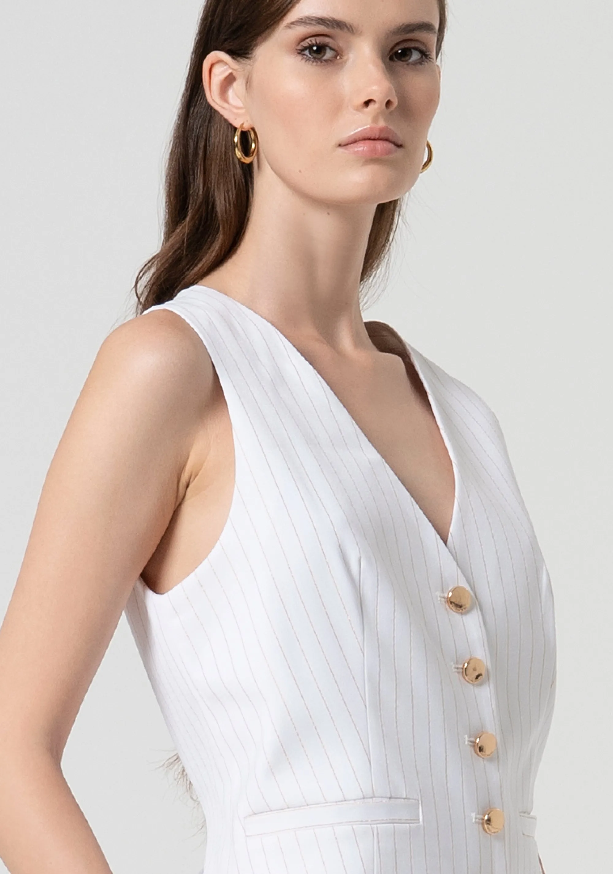 Gilet regular fit with pinstriped fabric and wool
