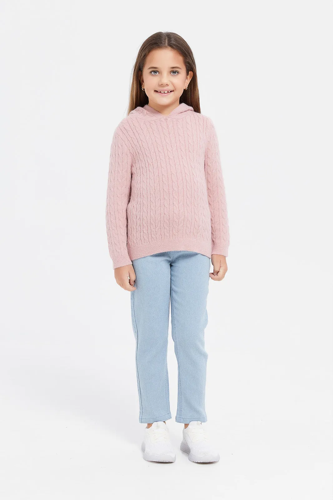 Girls Blue Joggers With Rib Waist Band