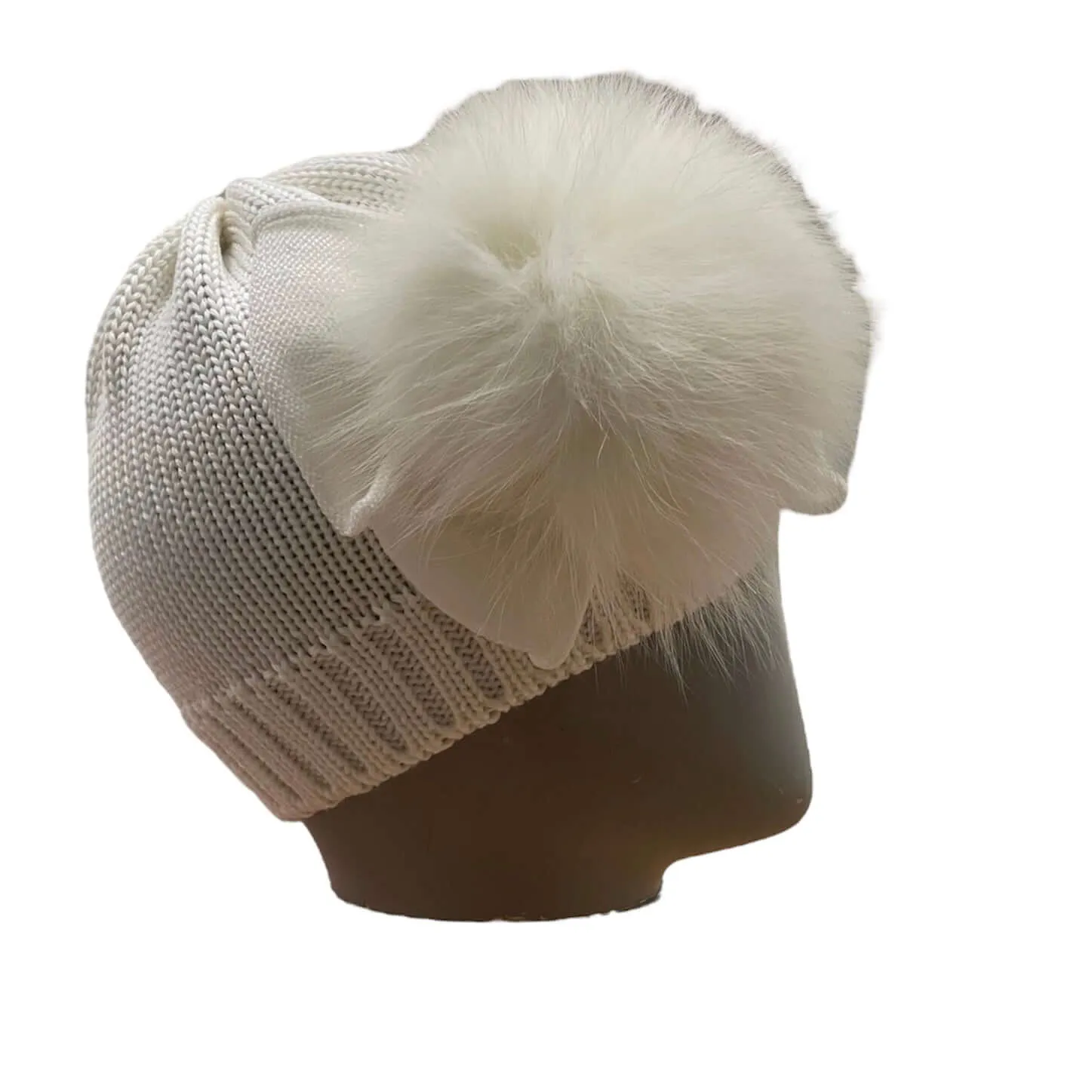Girls Cream Marino Wool Fur Bow Hat