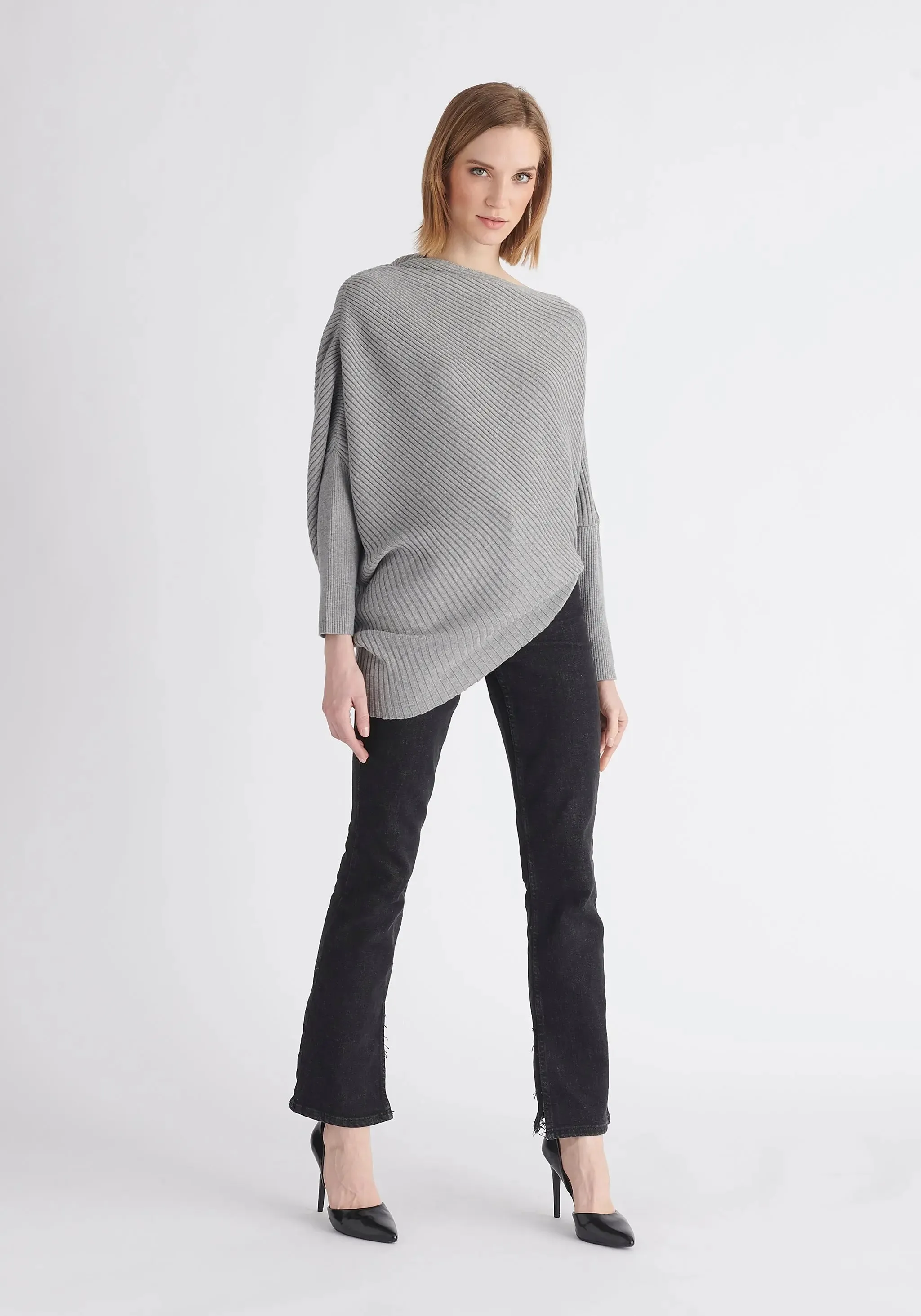 Grey Draped Knitted Jumper