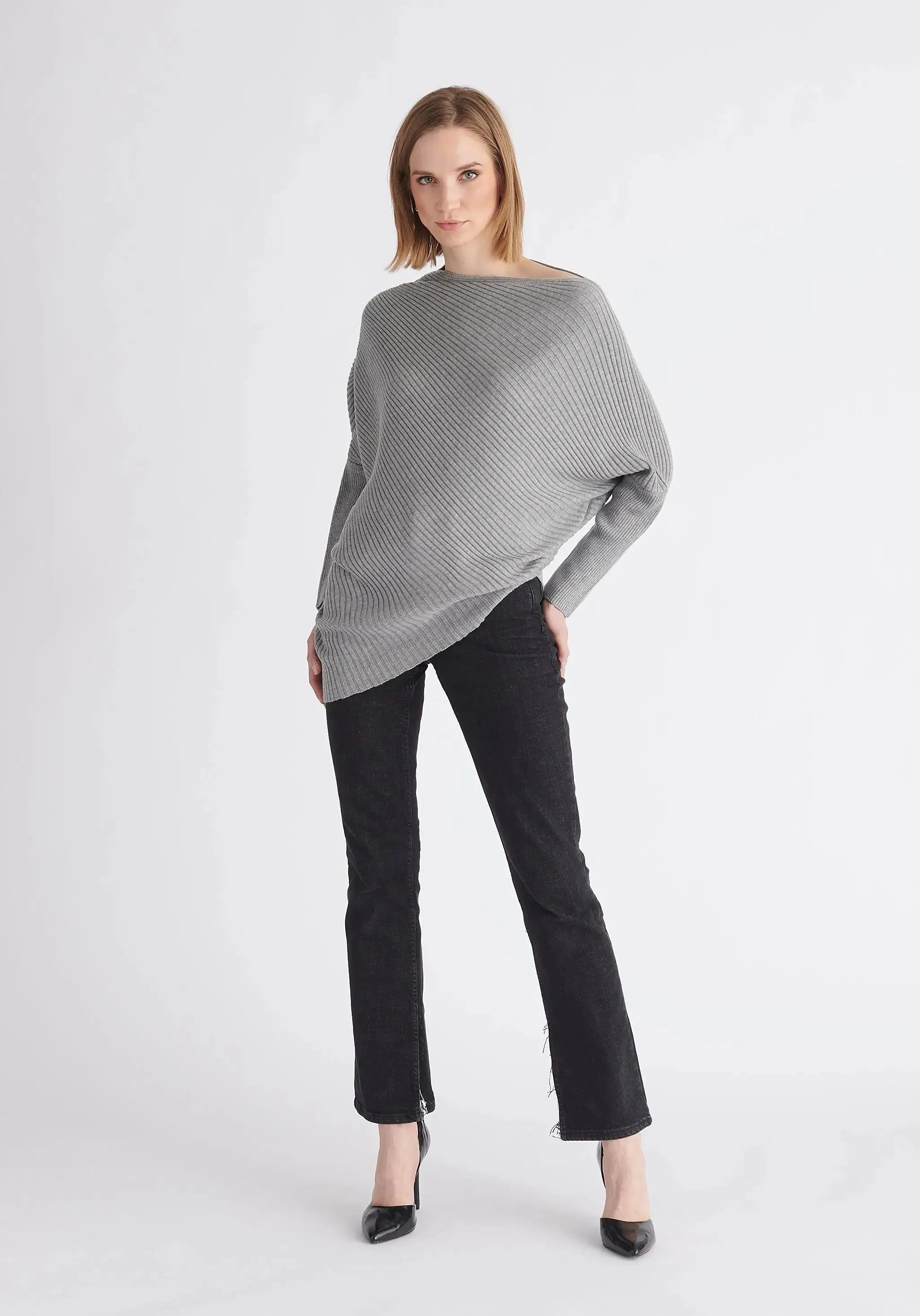 Grey Draped Knitted Jumper
