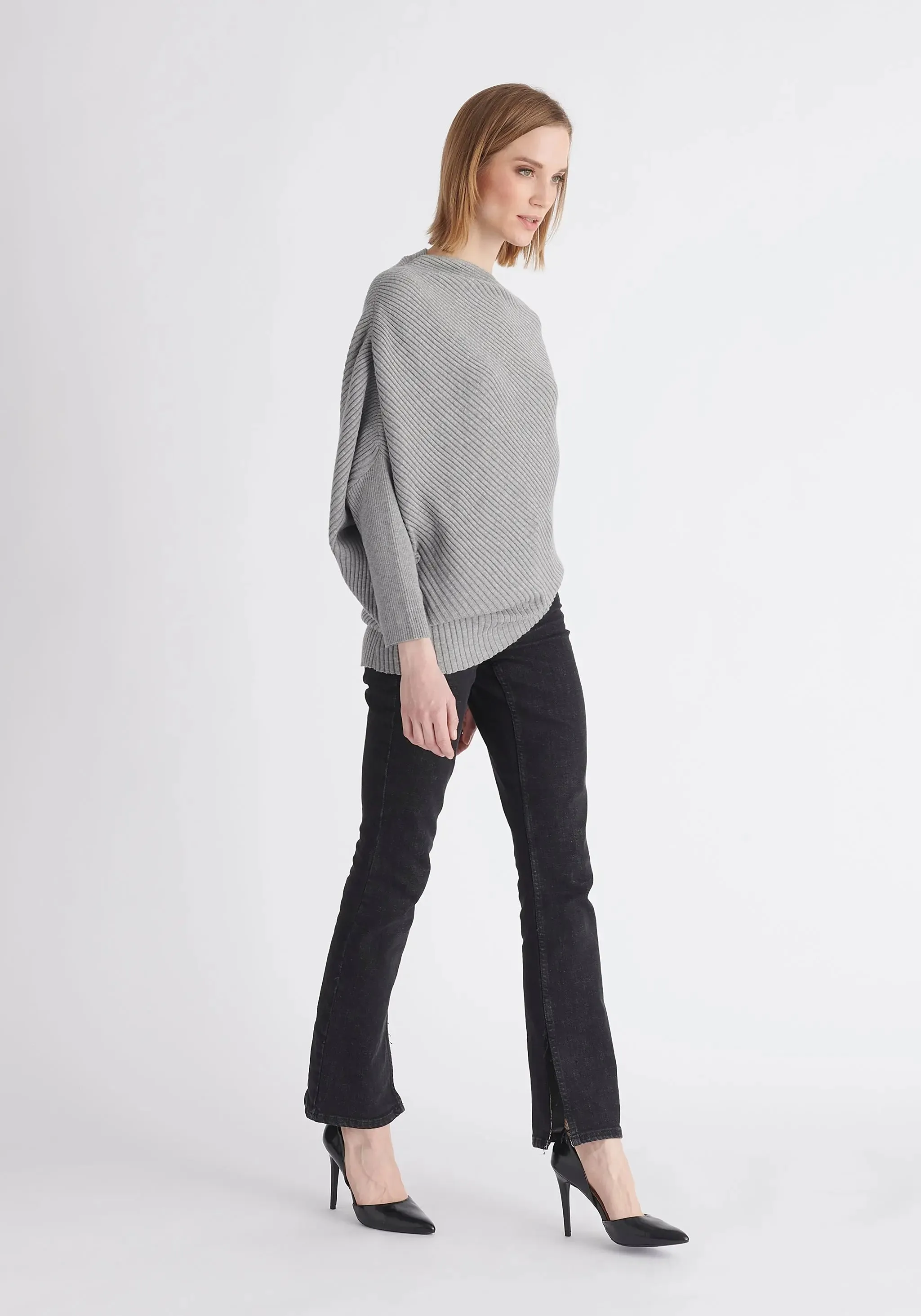 Grey Draped Knitted Jumper