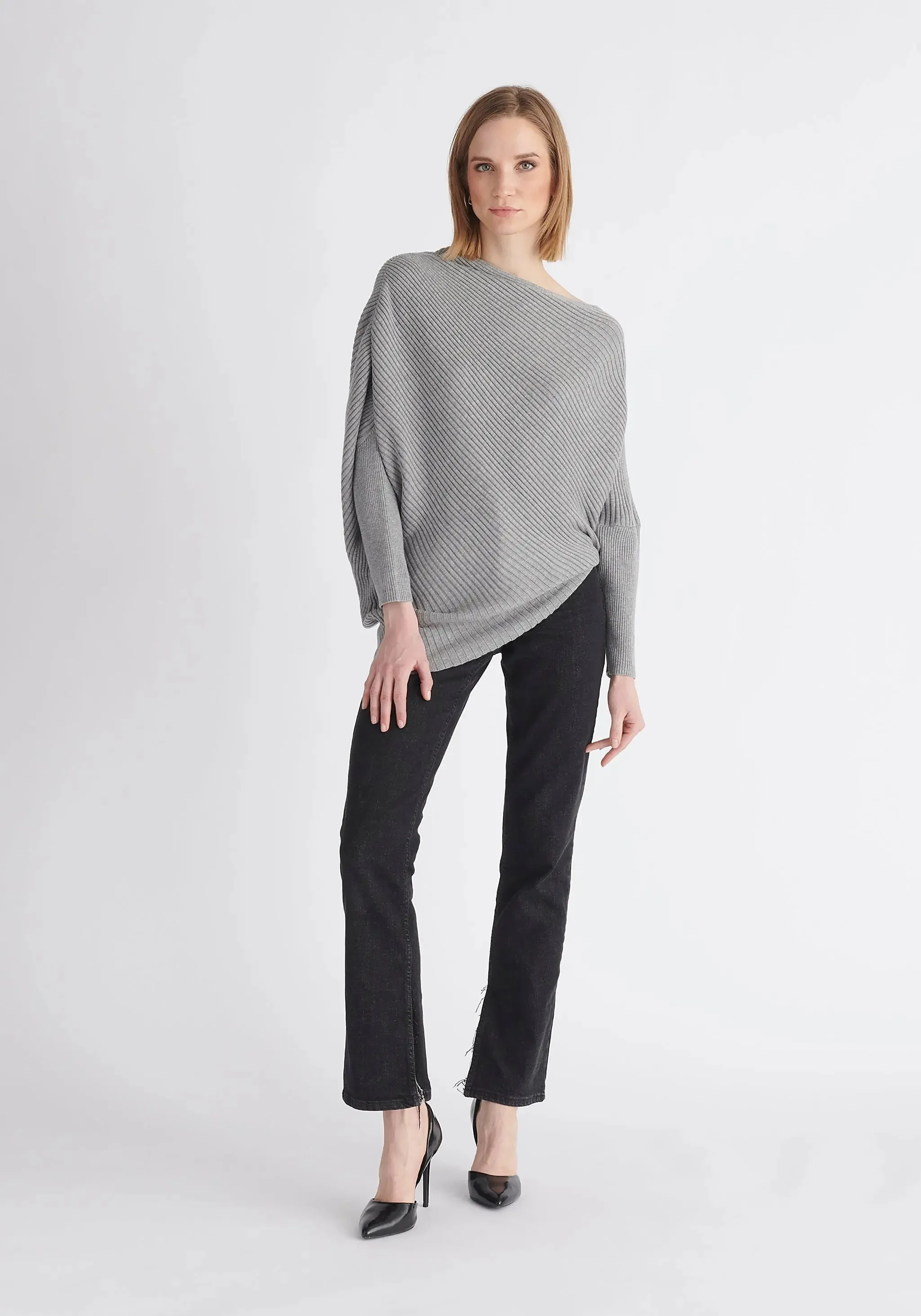 Grey Draped Knitted Jumper