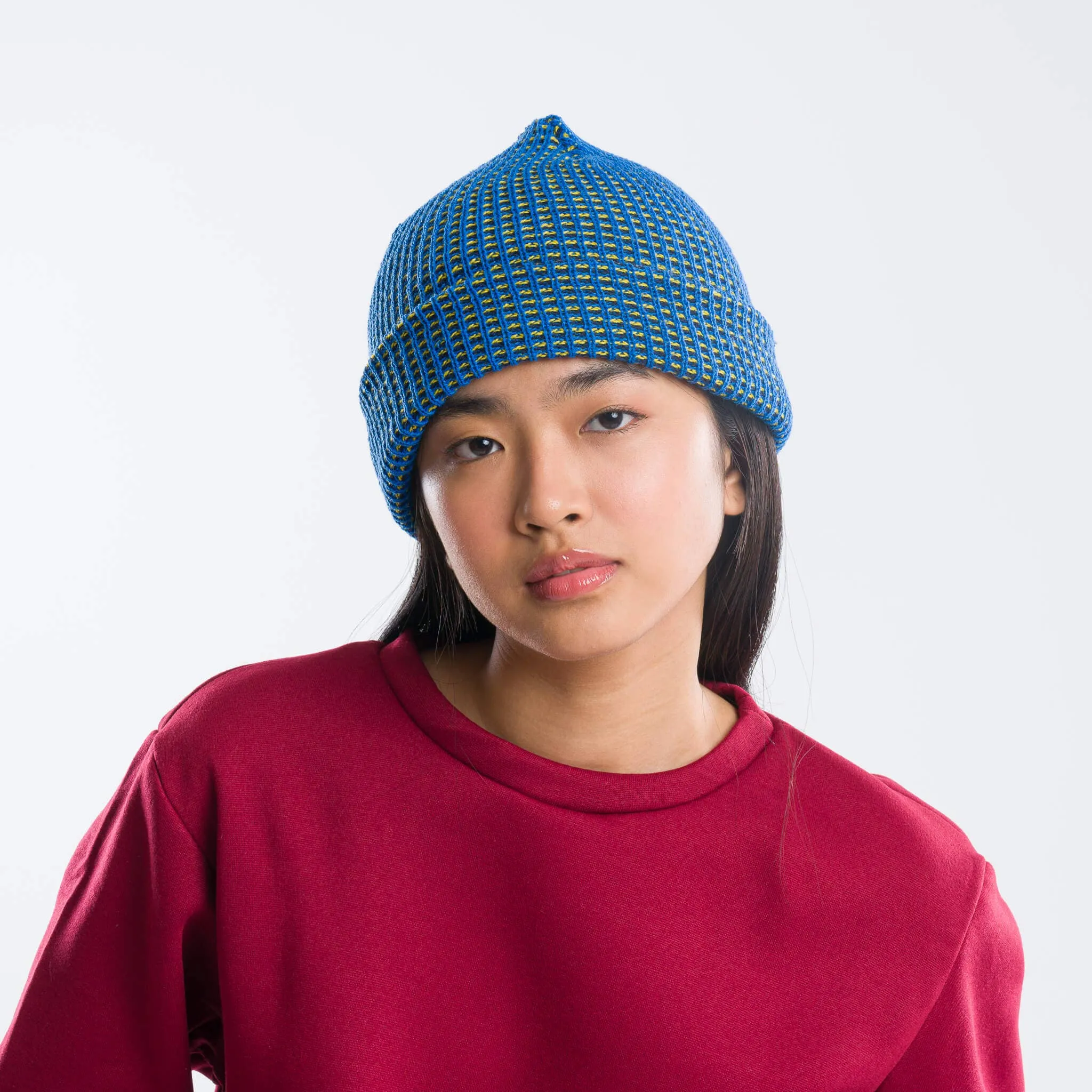 Grid Knit Beanie - Wine Red