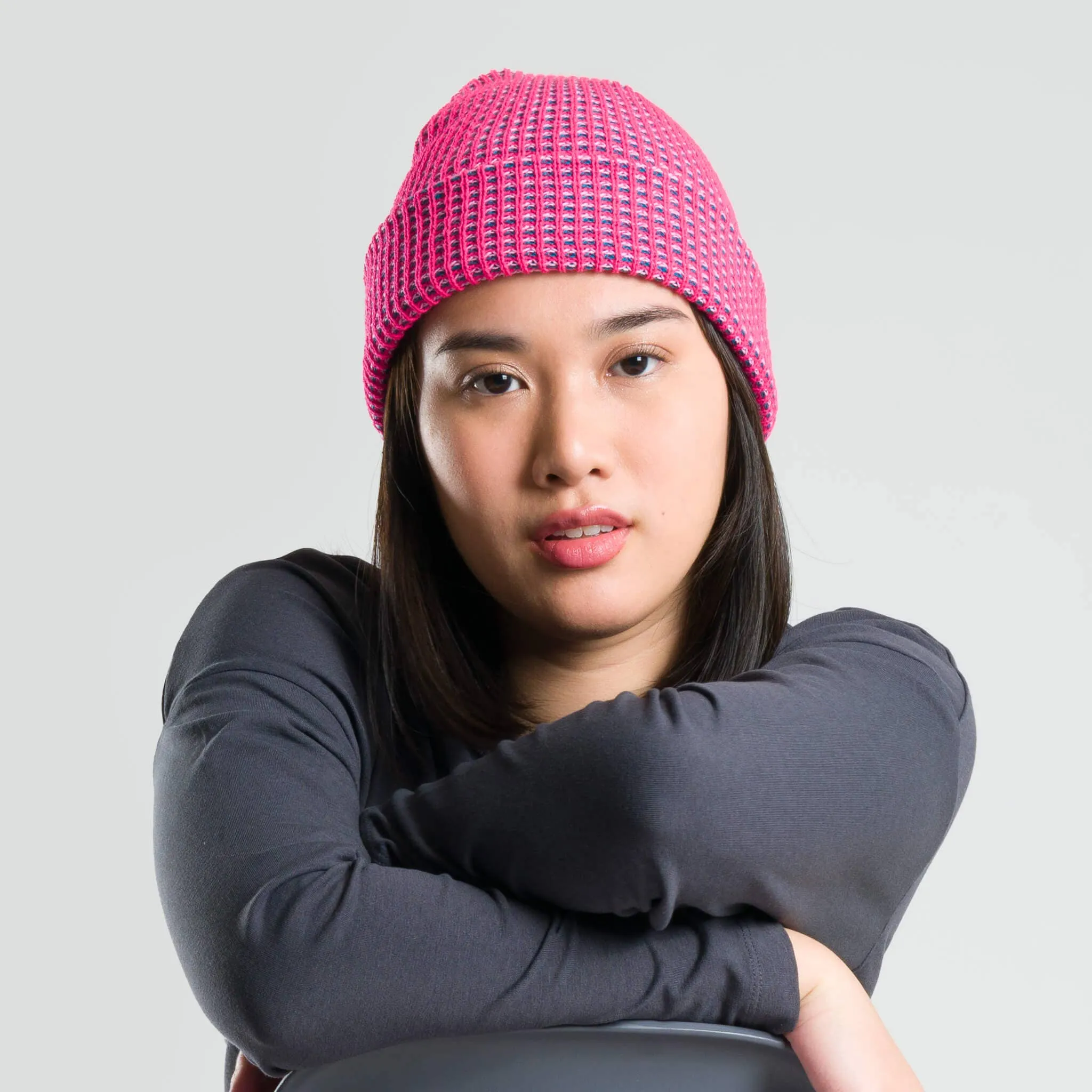 Grid Knit Beanie - Wine Red
